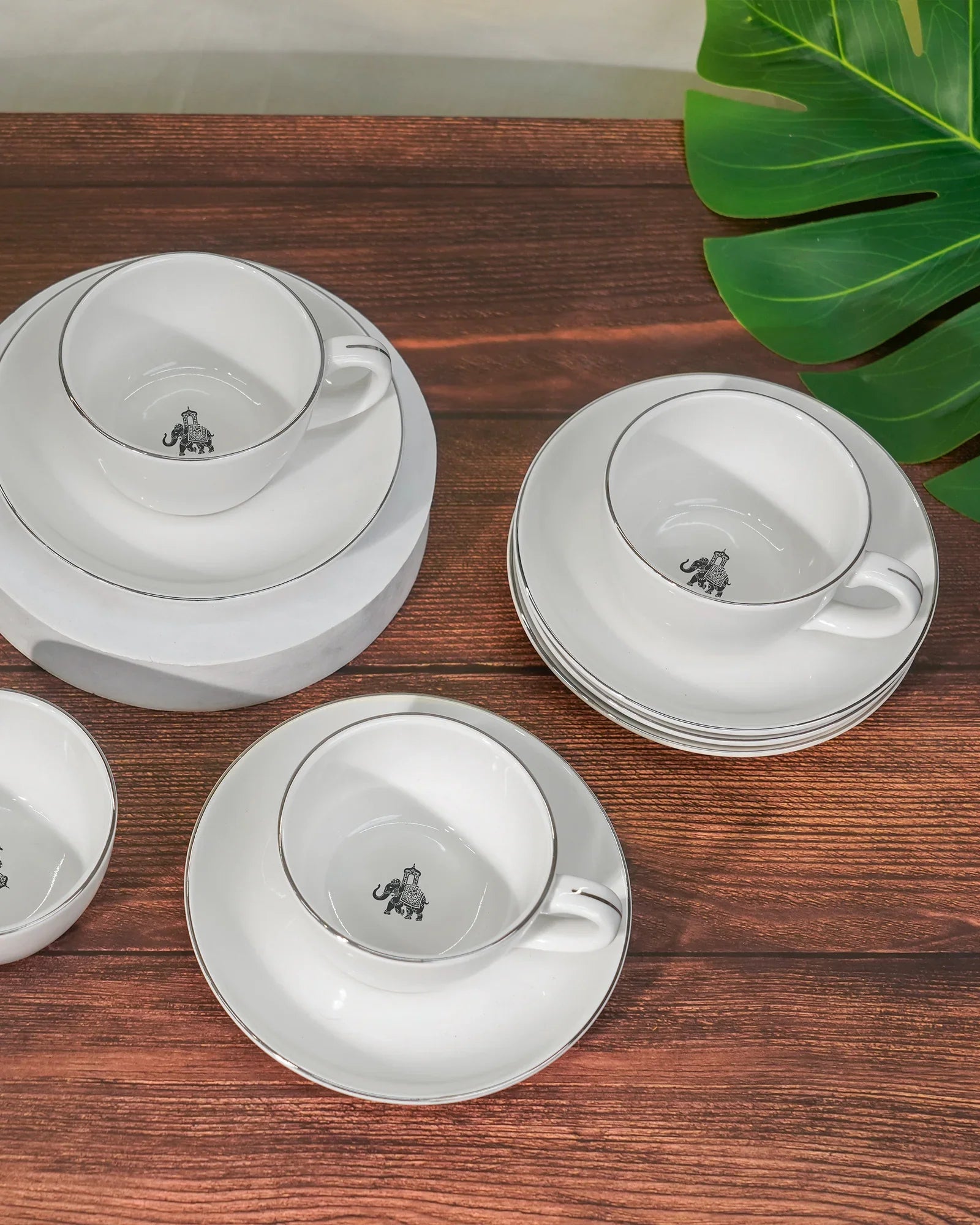 Gaj Collection Cookie Delight Brew Set – 12 Pc Premium Porcelain Tea Cup & Saucer Set (200ml) | Platinum Rim