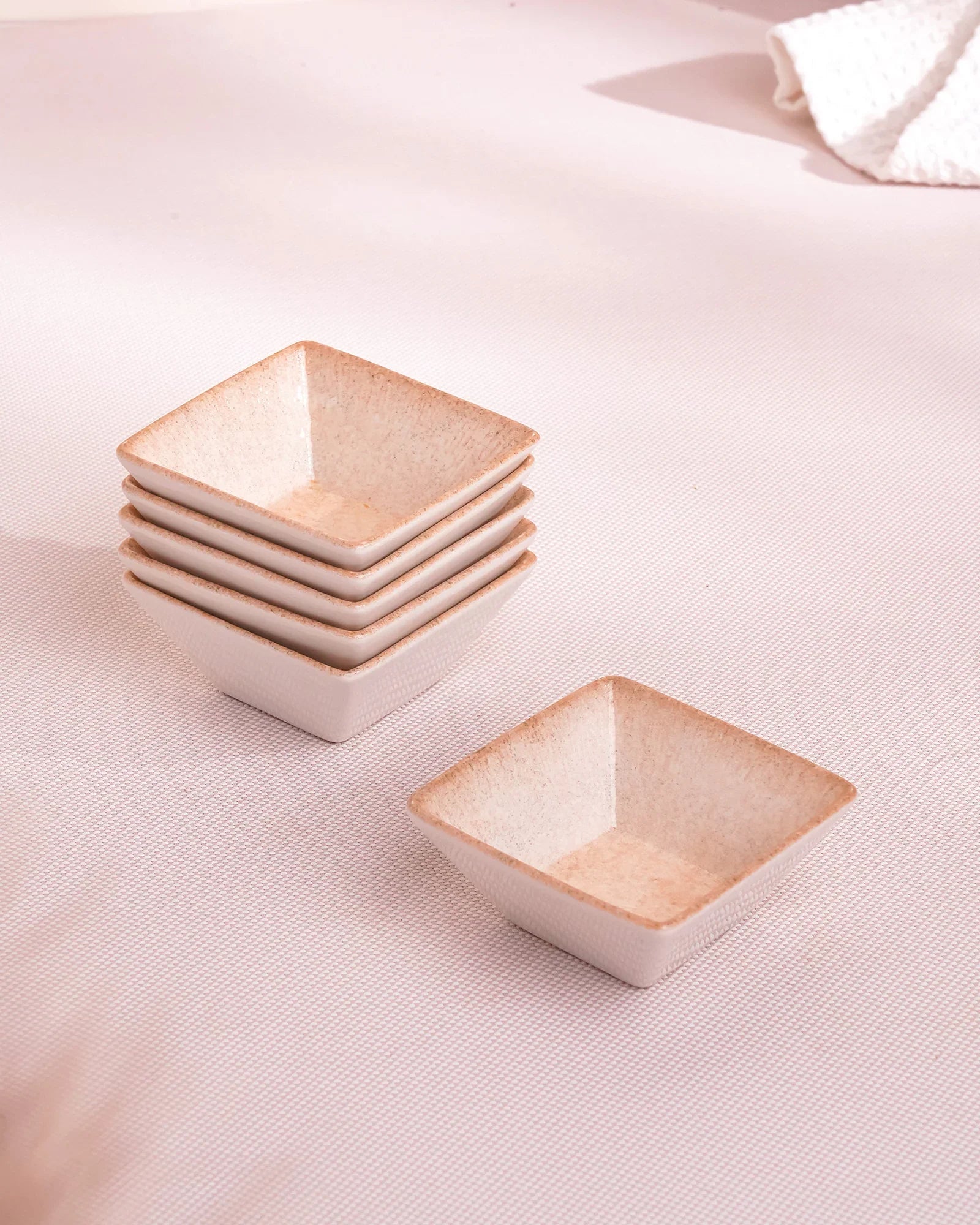 Pixel Edge Bowl Set of 6 – Elegant Fine Porcelain Bowls for Snacks - Vola Global