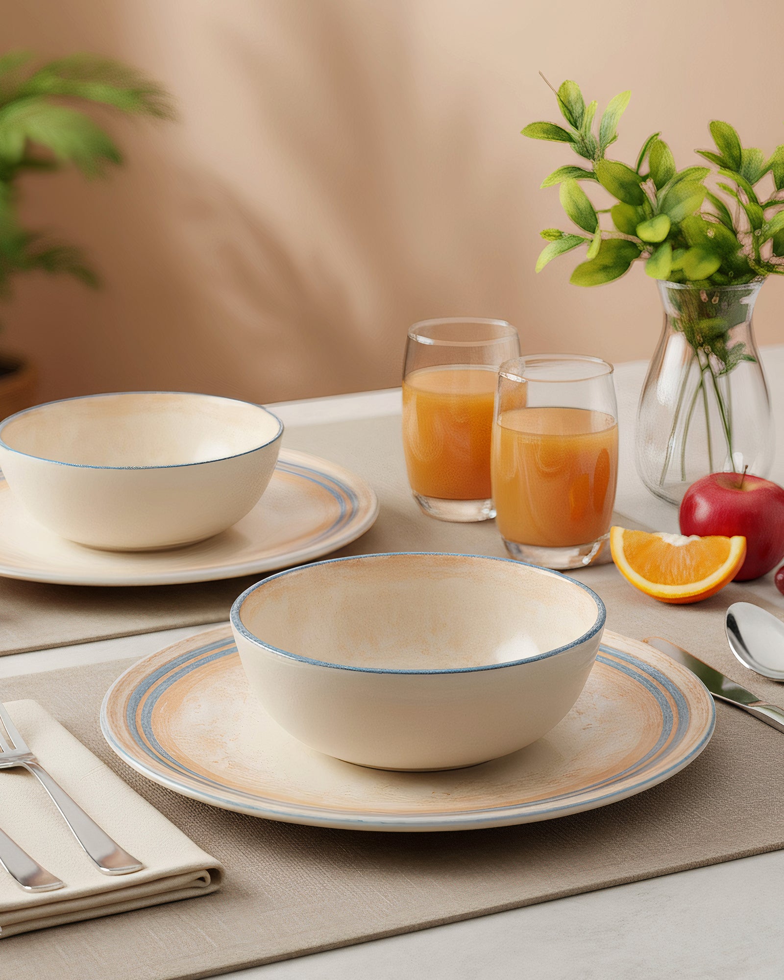 Pixel Solace Porcelain Dinnerware Set of 20 | Earth Tones