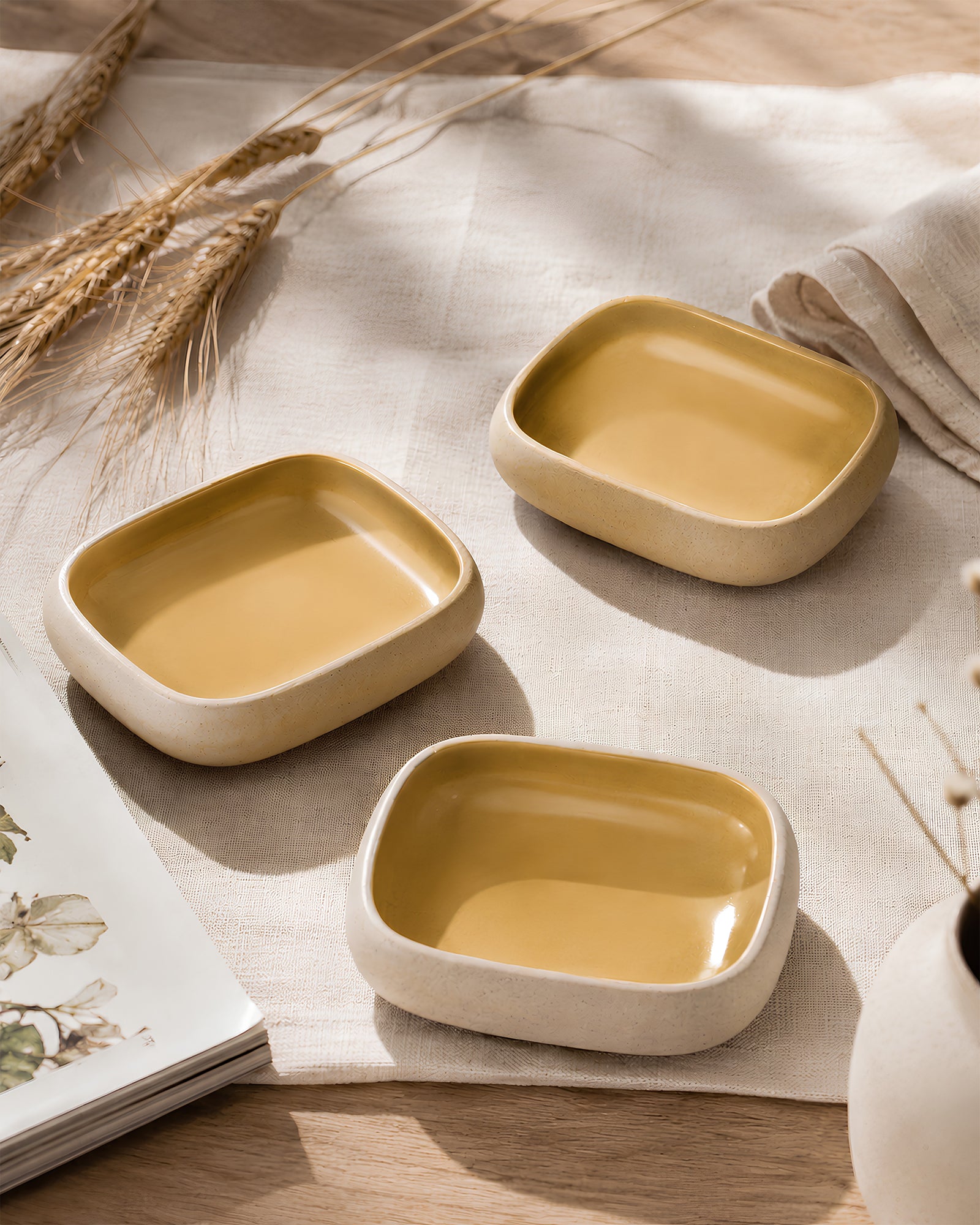 Earthen Soul Recta Set | 3 Rectangle Bowls | Earth Porcelain