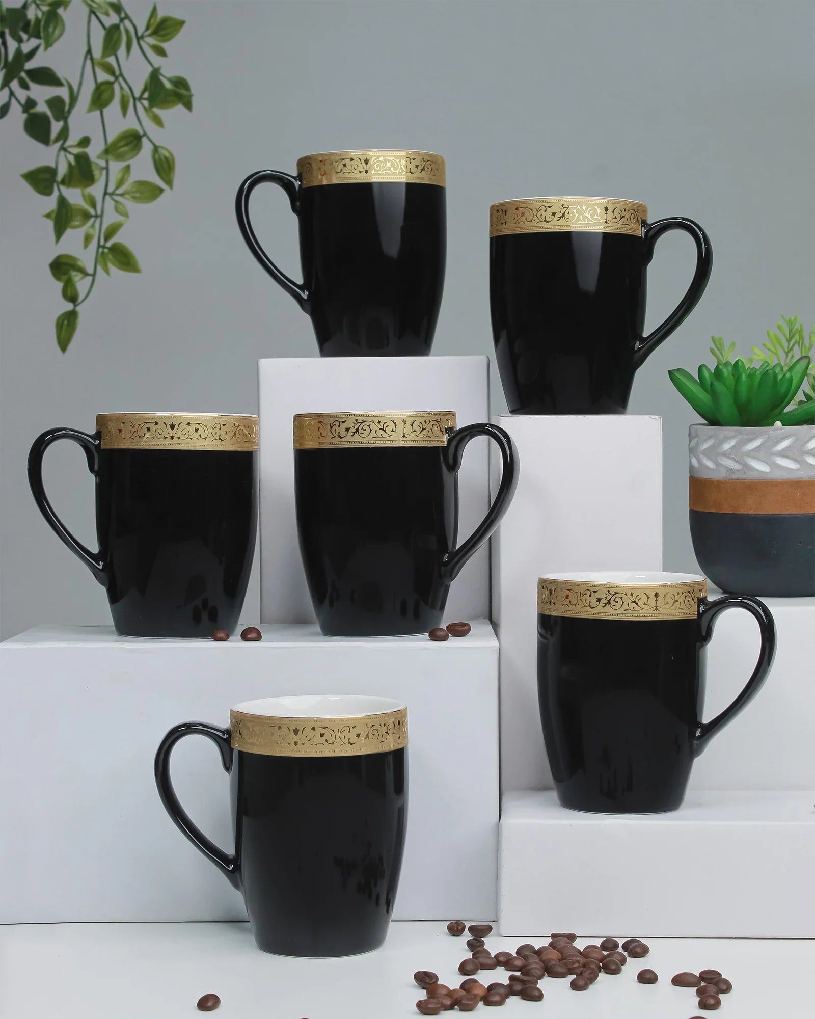 Scarlet Fine Porcelain Mug Set of 6 – Elegant Pastel Colors with Gold Rims - Vola Global