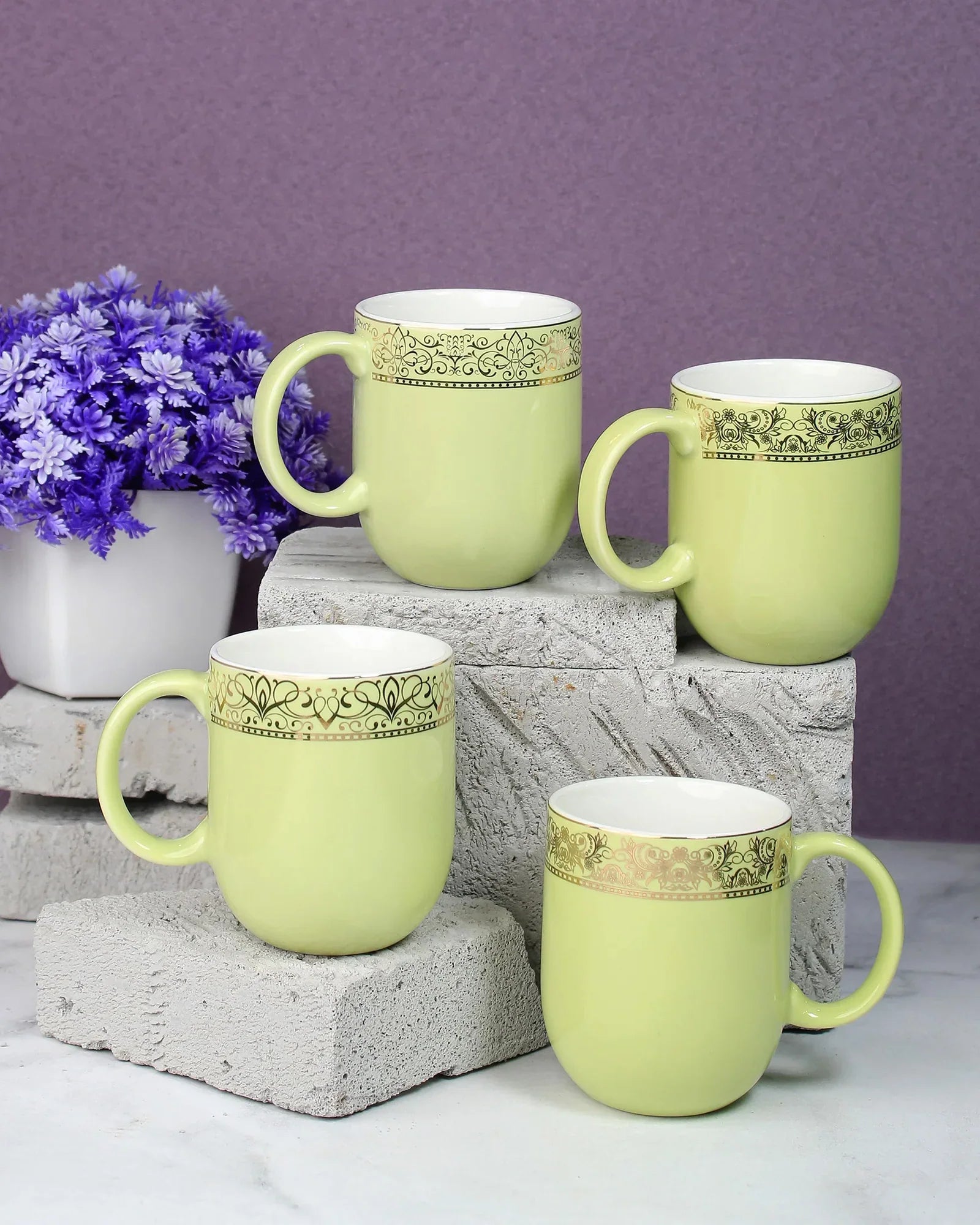 Heritage Sparkle Fine Porcelain Mug Set of 6 – Superior Finish in Trendy Hues - Vola Global