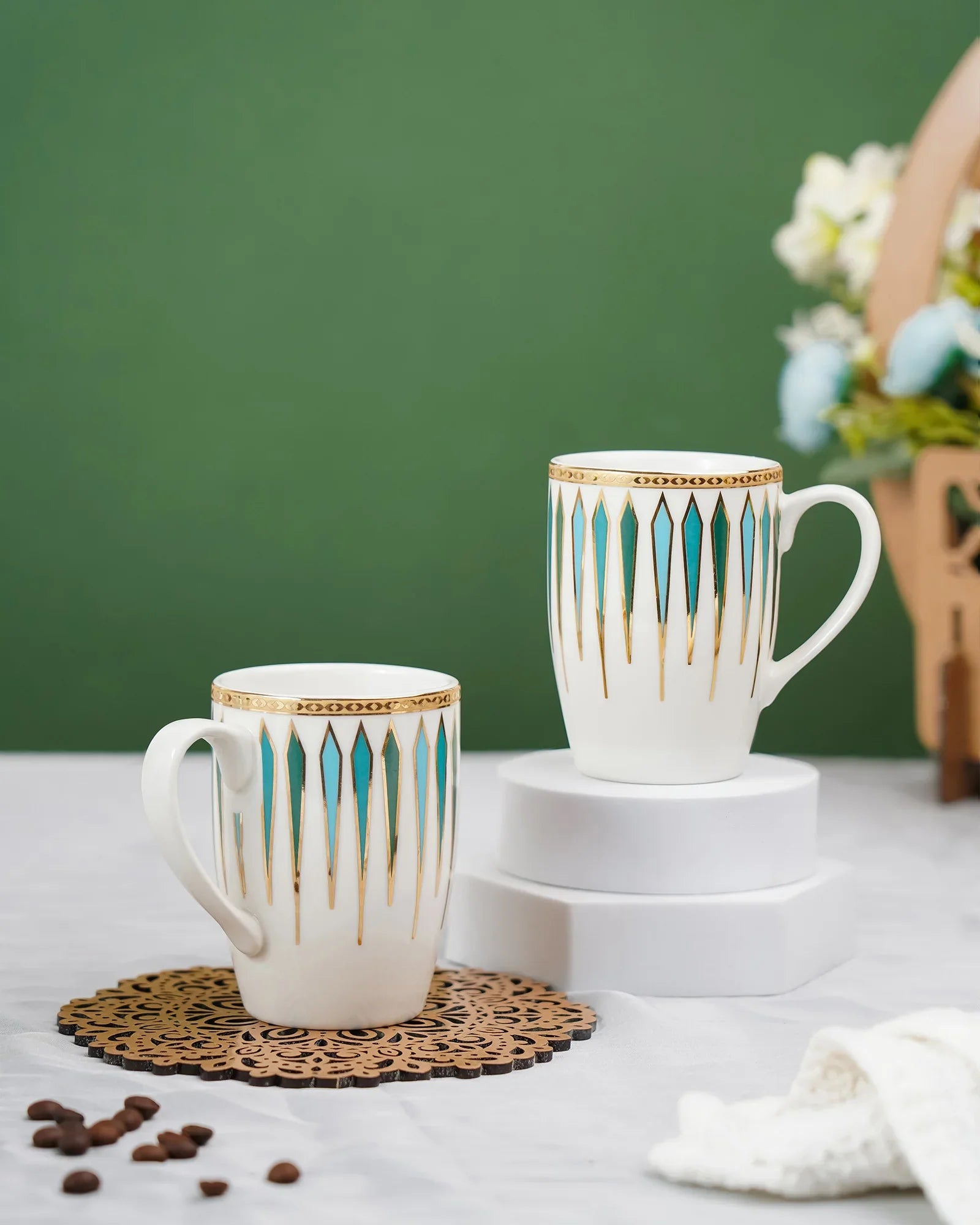 Diamond Dash Set of 2 – Elegant Fine Porcelain Mugs for Tea, Coffee & Gifting - Vola Global