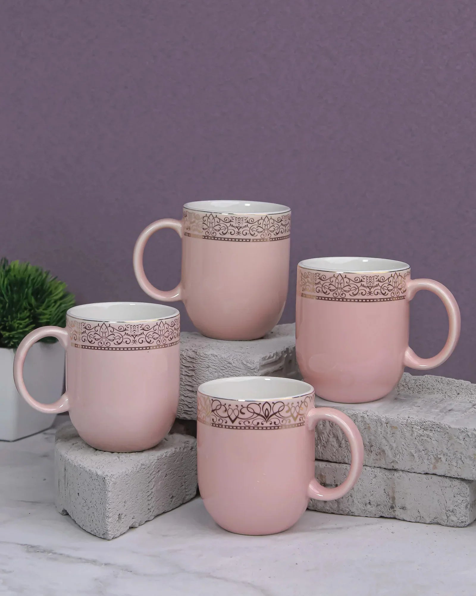 Heritage Sparkle Fine Porcelain Mug Set of 6 – Superior Finish in Trendy Hues - Vola Global