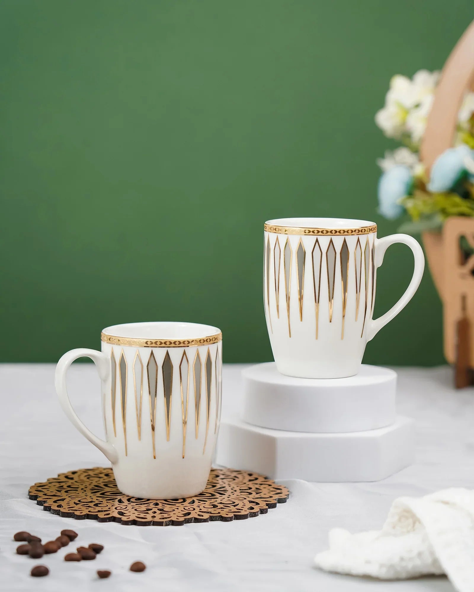 Diamond Dash Set of 2 – Elegant Fine Porcelain Mugs for Tea, Coffee & Gifting - Vola Global