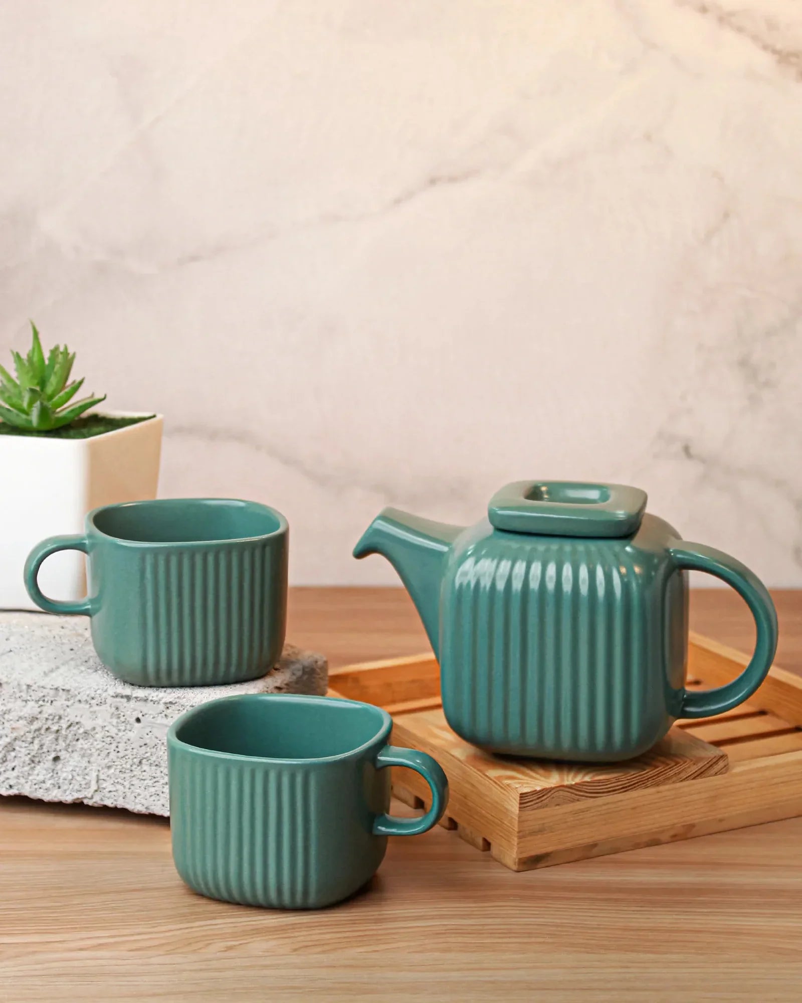 Bloom Tea Trio – Porcelain Tea Set with 2 Mugs & 1 Teapot | Elegant Set for Gifting & Daily Use - Vola Global