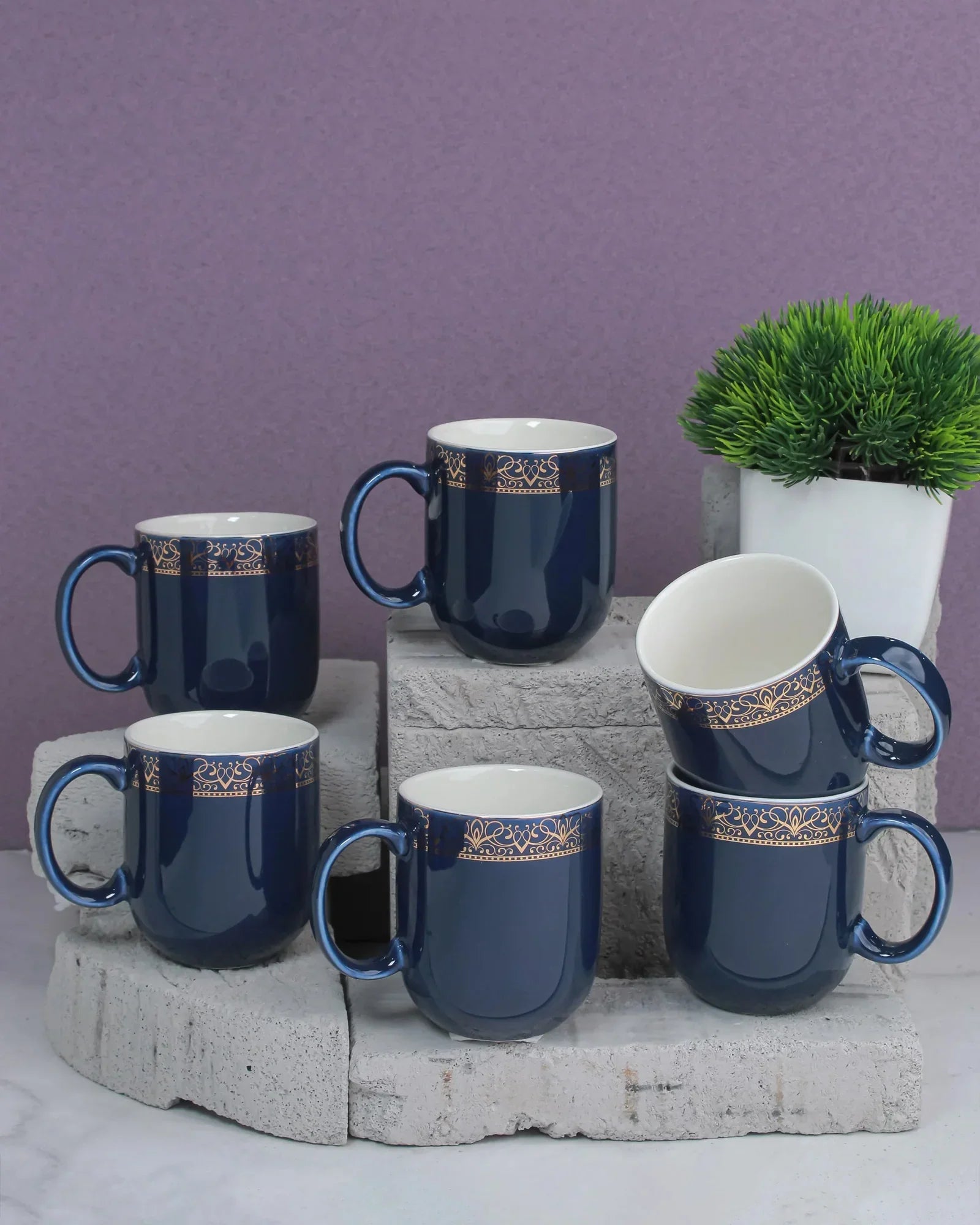 Heritage Sparkle Fine Porcelain Mug Set of 6 – Superior Finish in Trendy Hues - Vola Global