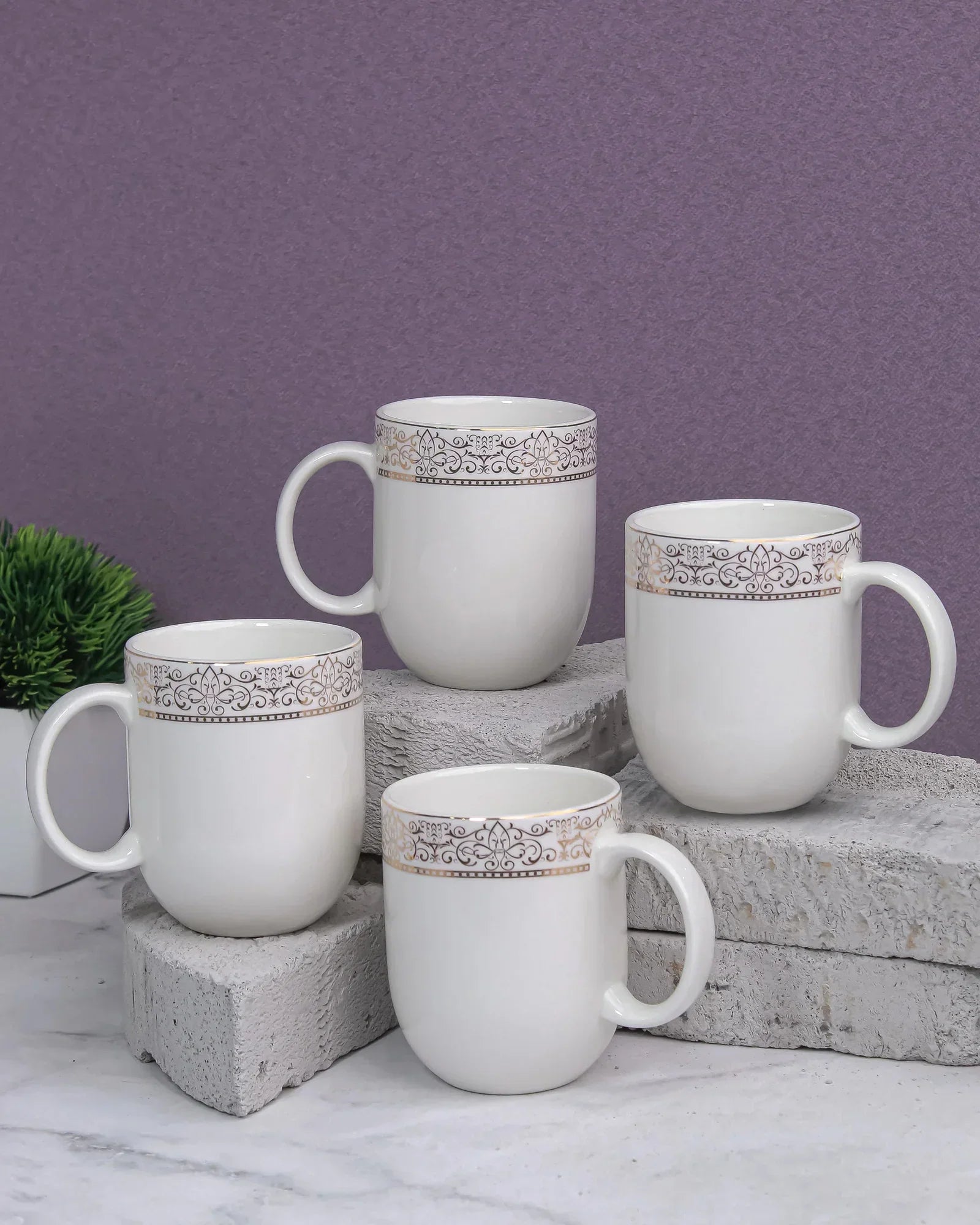 Heritage Sparkle Fine Porcelain Mug Set of 6 – Superior Finish in Trendy Hues - Vola Global