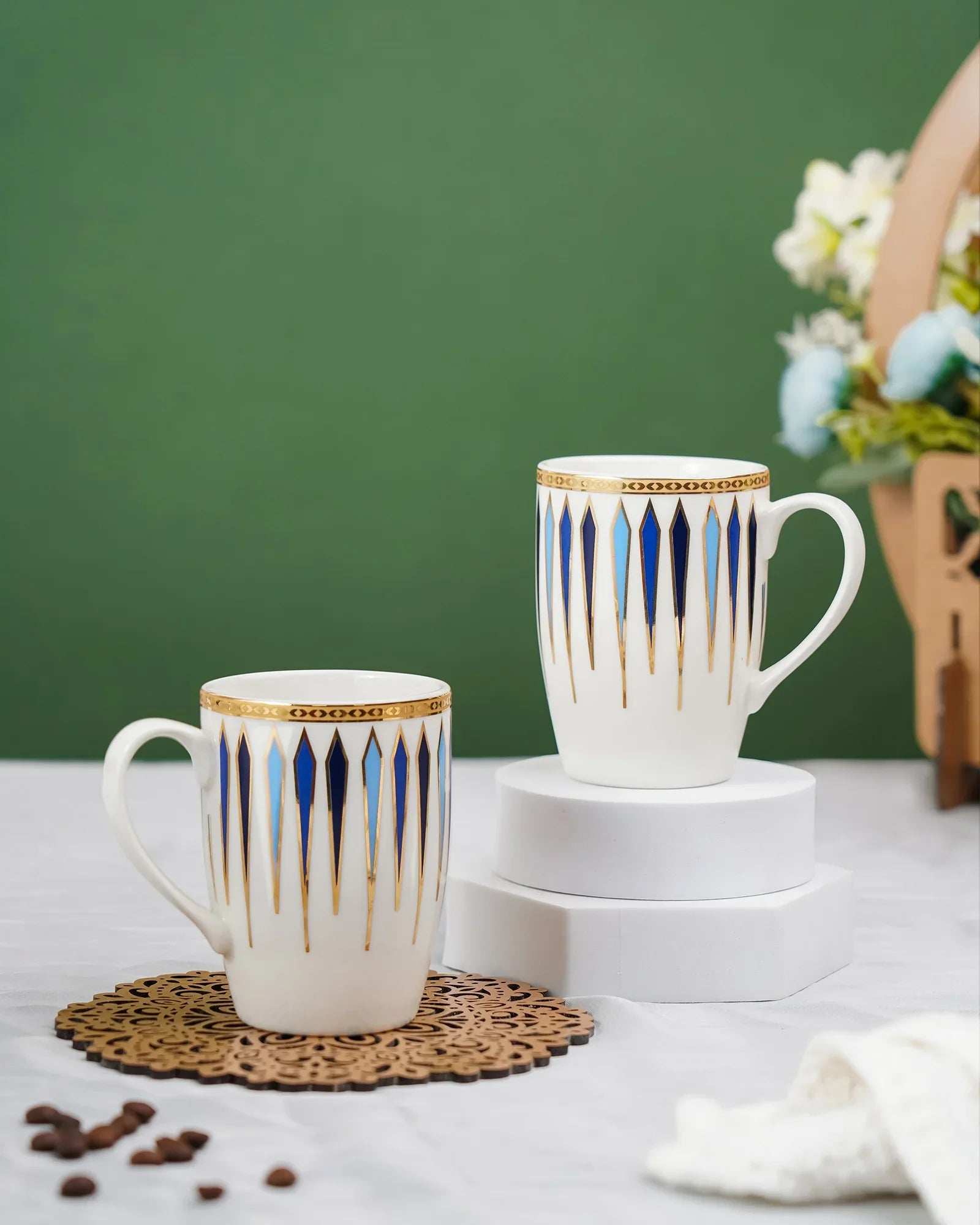Diamond Dash Set of 2 – Elegant Fine Porcelain Mugs for Tea, Coffee & Gifting - Vola Global