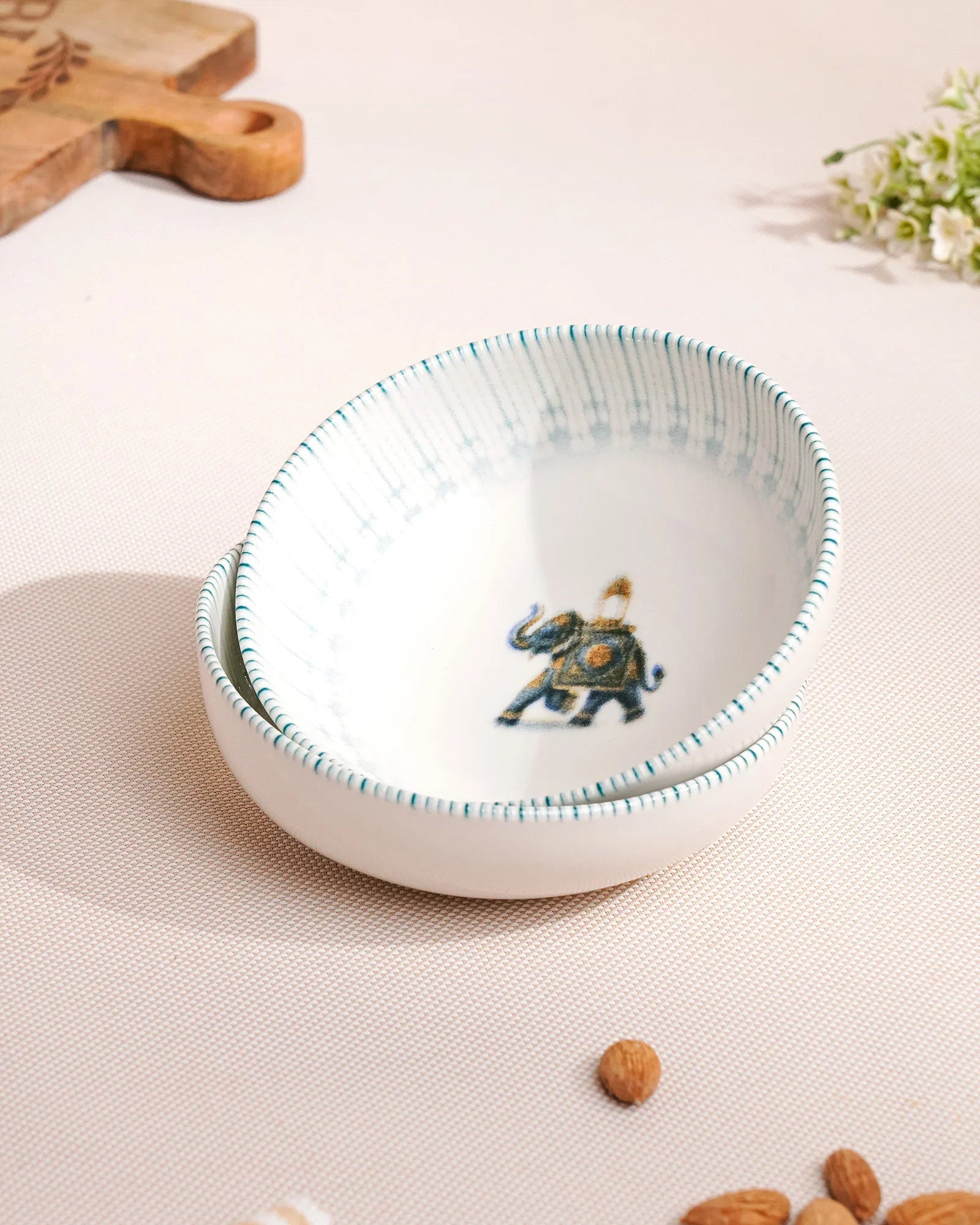 Pixel Round Elevated Fine Porcelain Bowl – 14 cm Modern Serving Bowl with Pixel Design - Vola Global