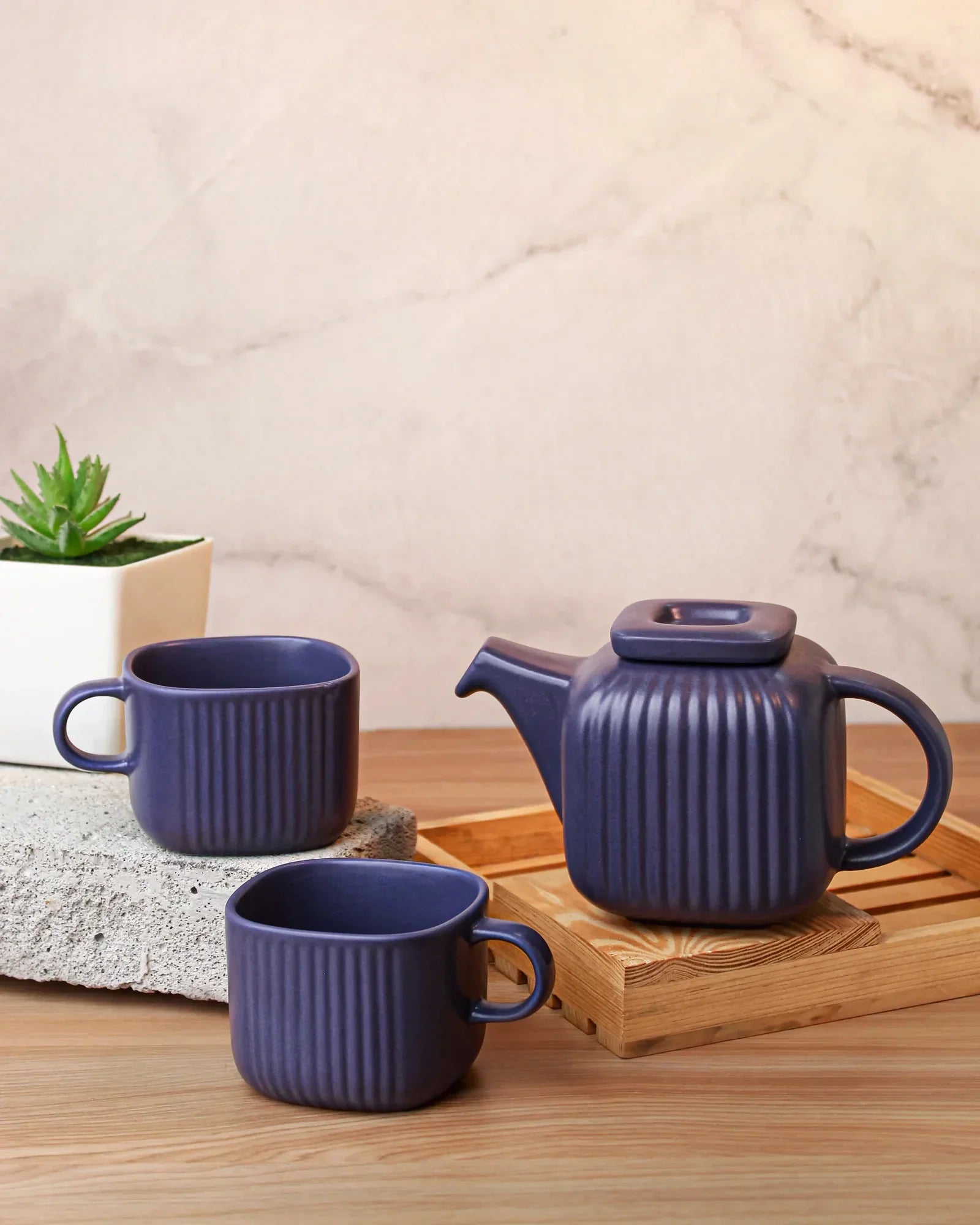 Bloom Tea Trio – Porcelain Tea Set with 2 Mugs & 1 Teapot | Elegant Set for Gifting & Daily Use - Vola Global