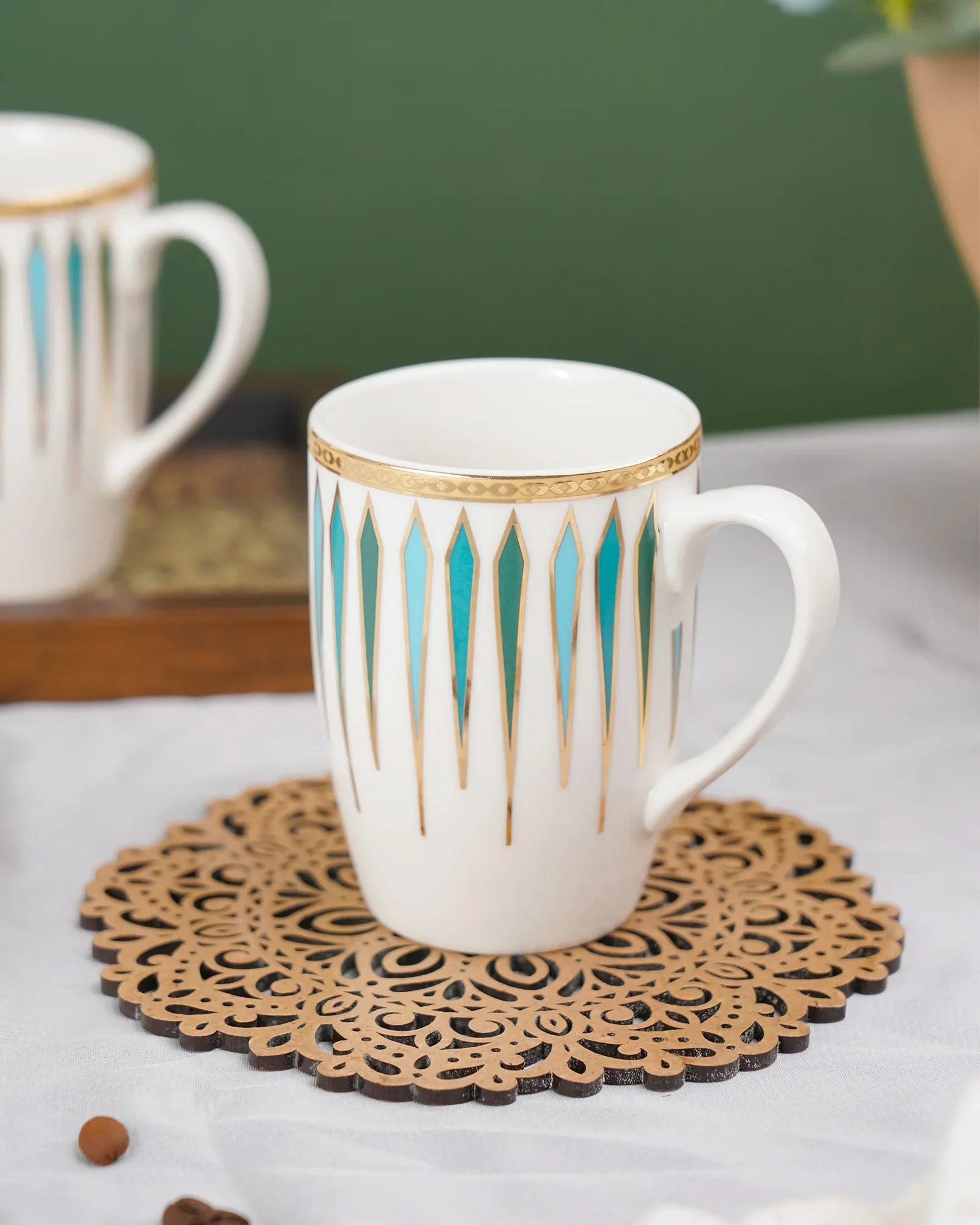Diamond Dash Set of 2 – Elegant Fine Porcelain Mugs for Tea, Coffee & Gifting - Vola Global