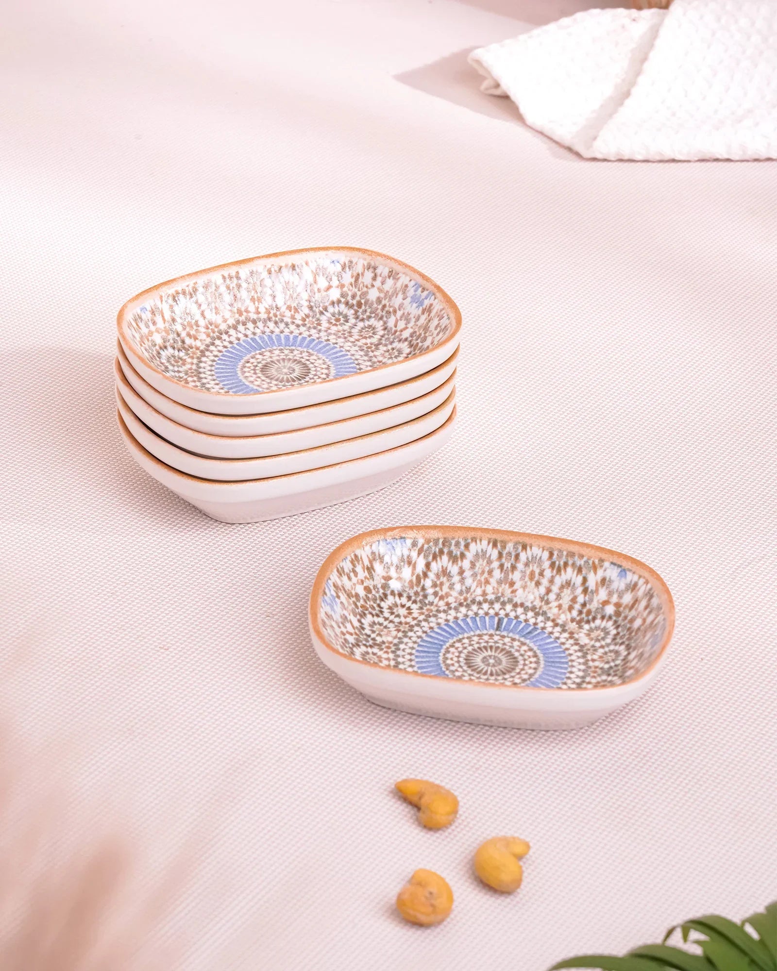 Pixel Rectangle Bowl Set of 6 – 12 cm Elegant Fine Porcelain Snack & Dip Bowls - Vola Global