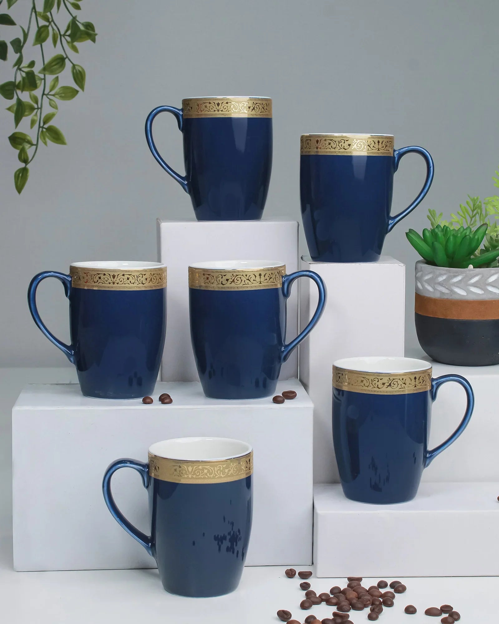 Scarlet Fine Porcelain Mug Set of 6 – Elegant Pastel Colors with Gold Rims - Vola Global