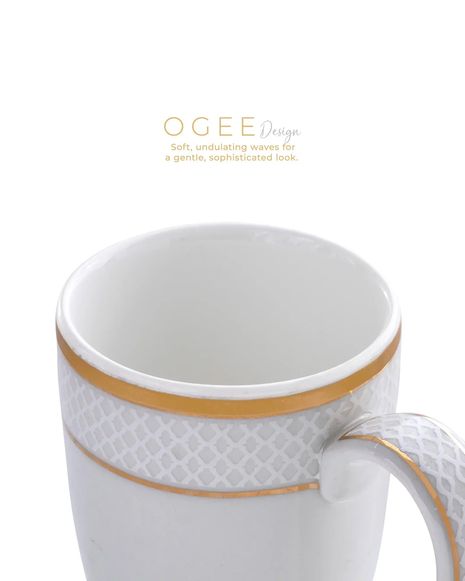 Stellar Collection Fine Porcelain Ogee Mug Set of 2 – Classic Ogee Pattern for Tea & Coffee - Vola Global