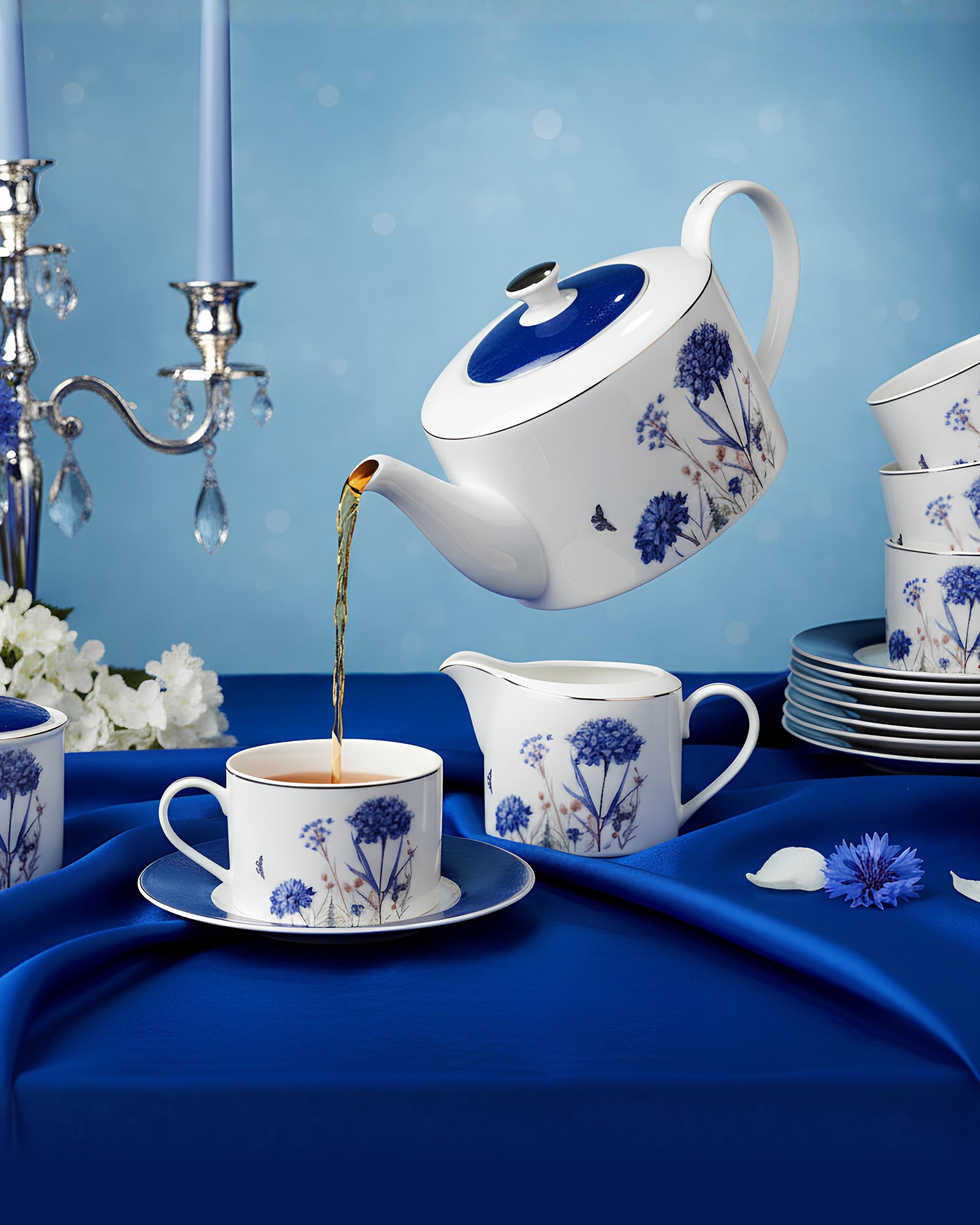 Vola Jardin Blue 17-Pc Tea Set | 24K Gold Legacy Edition