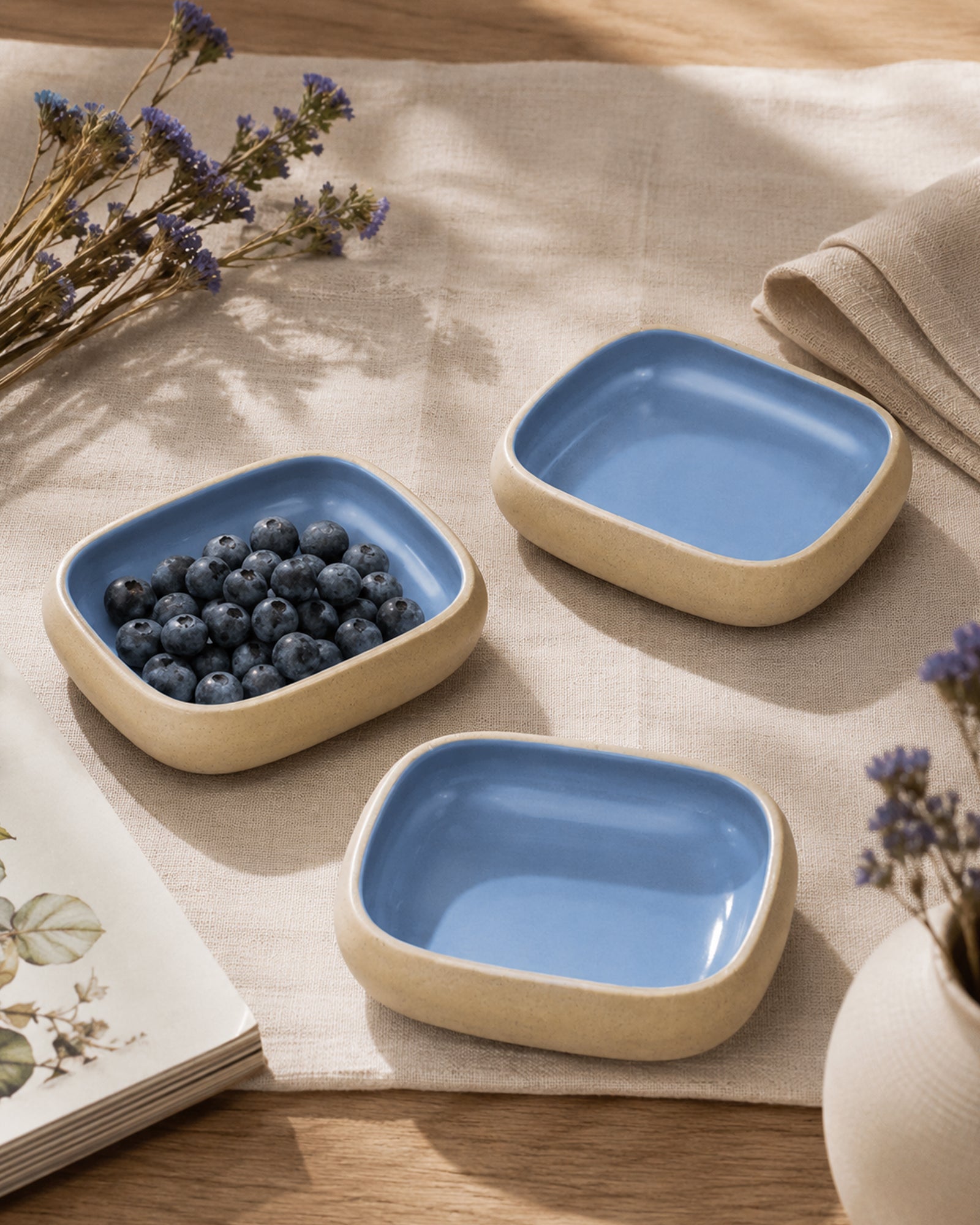 Earthen Soul Recta Set | 3 Rectangle Bowls | Earth Porcelain