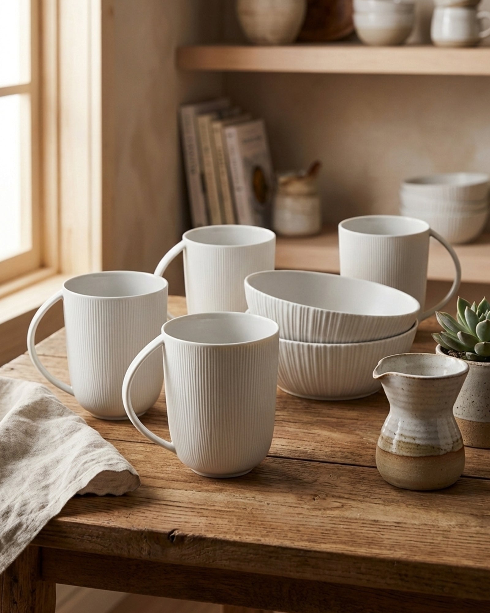 Vogue Fine Porcelain Set – 4 Conical Mugs & 2 Coupe Bowls | Premium Tableware