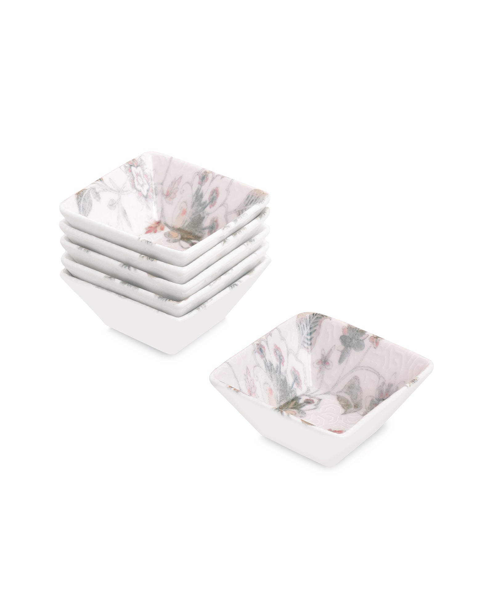 Pixel Edge Bowl Set of 6 – Elegant Fine Porcelain Bowls for Snacks - Vola Global