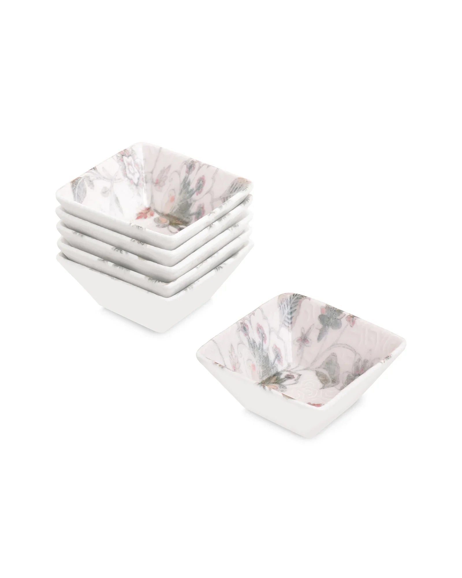 Pixel Edge Bowl Set of 6 – Elegant Fine Porcelain Bowls for Snacks - Vola Global