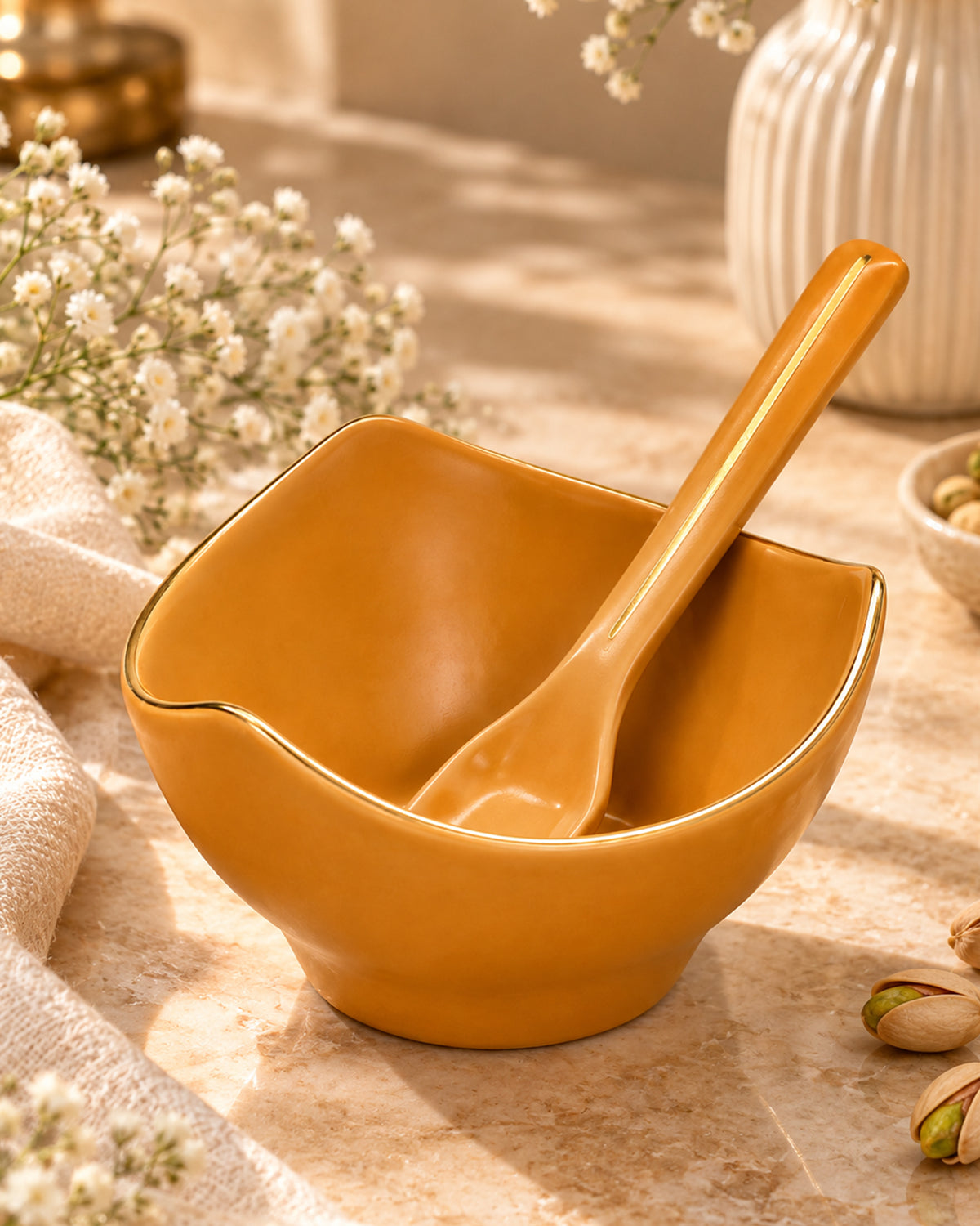 Bloom Vegas Fine Porcelain Dessert Set with Gold Detailing - Set of 6