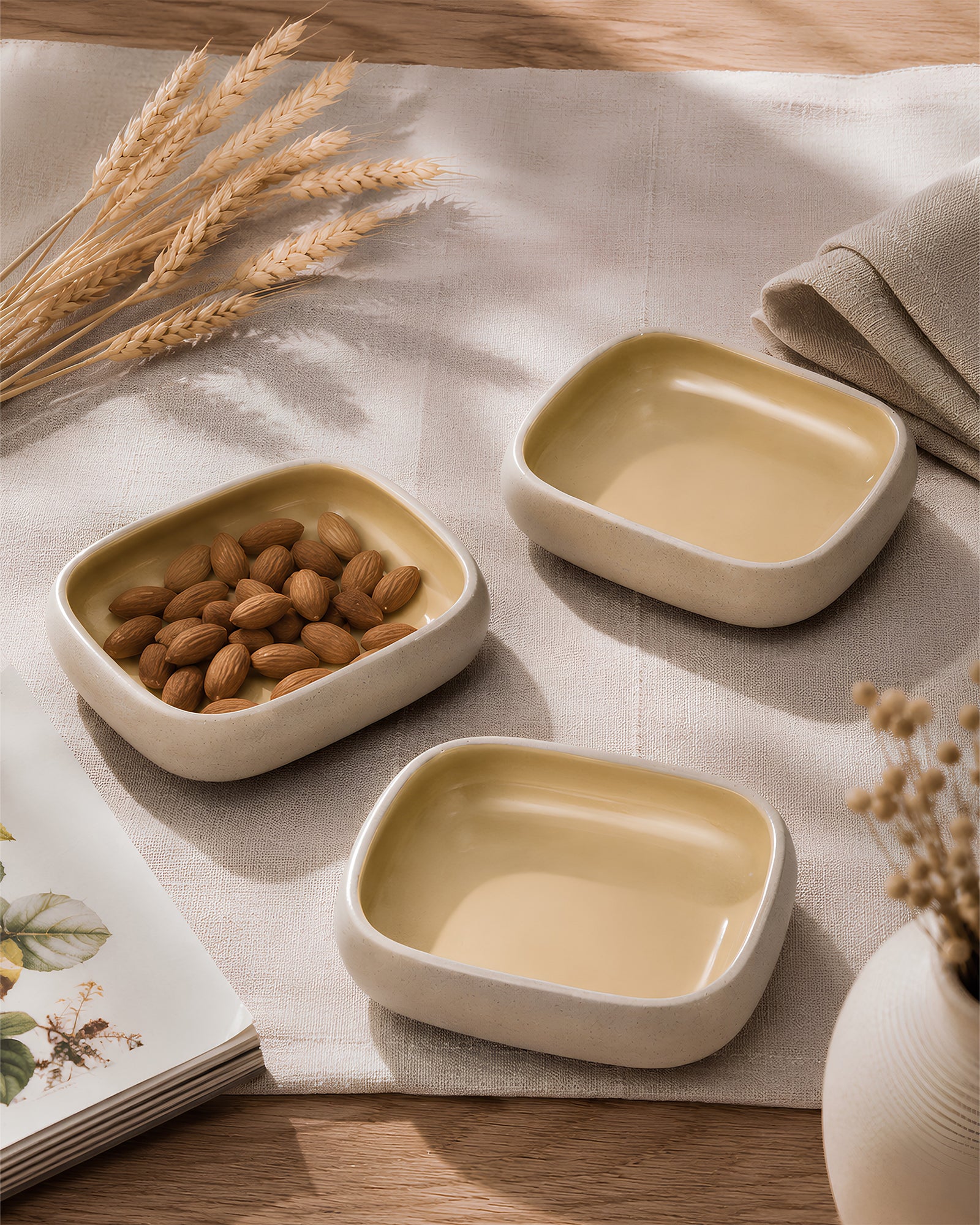 Earthen Soul Recta Set | 3 Rectangle Bowls | Earth Porcelain