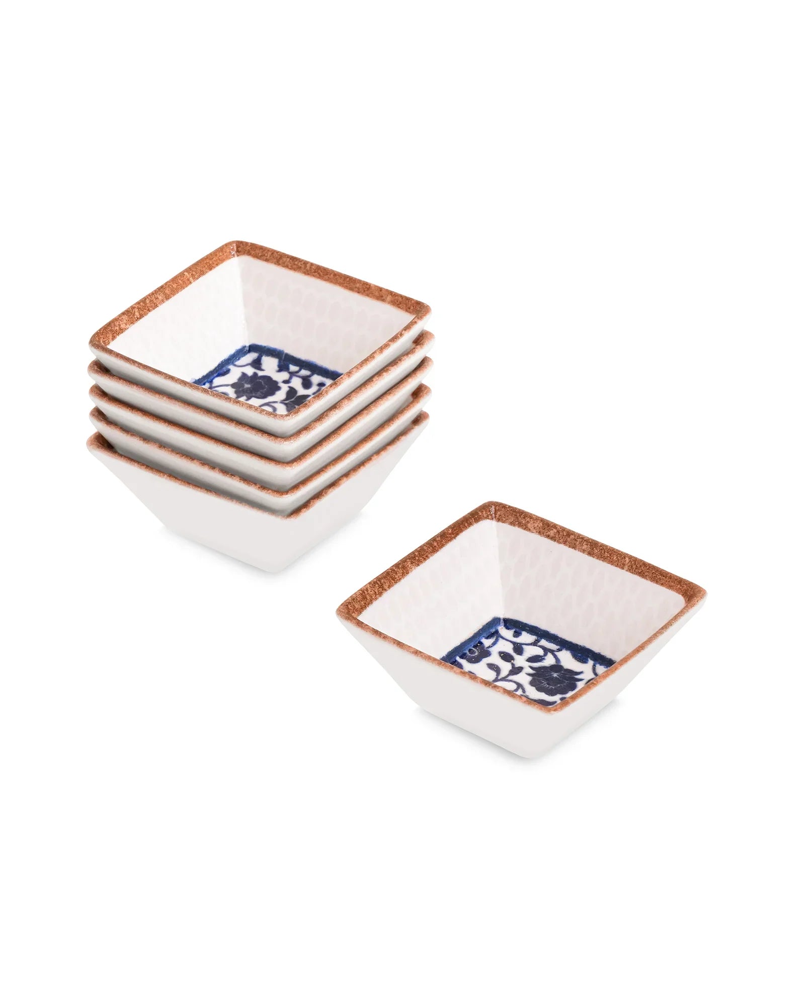 Pixel Edge Bowl Set of 6 – Elegant Fine Porcelain Bowls for Snacks - Vola Global