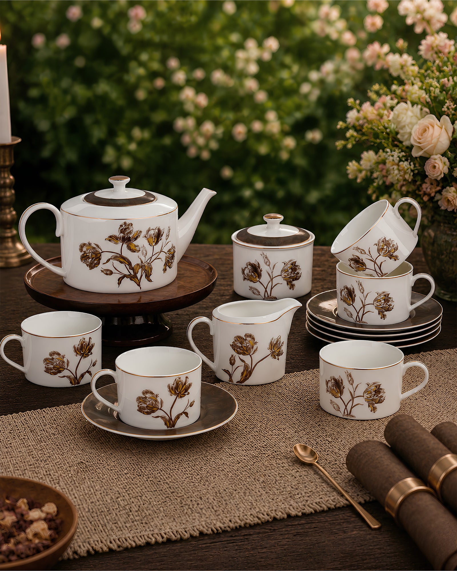 Vola Sepia Garden 17-Pc Tea Set | 24K Gold Legacy Edition