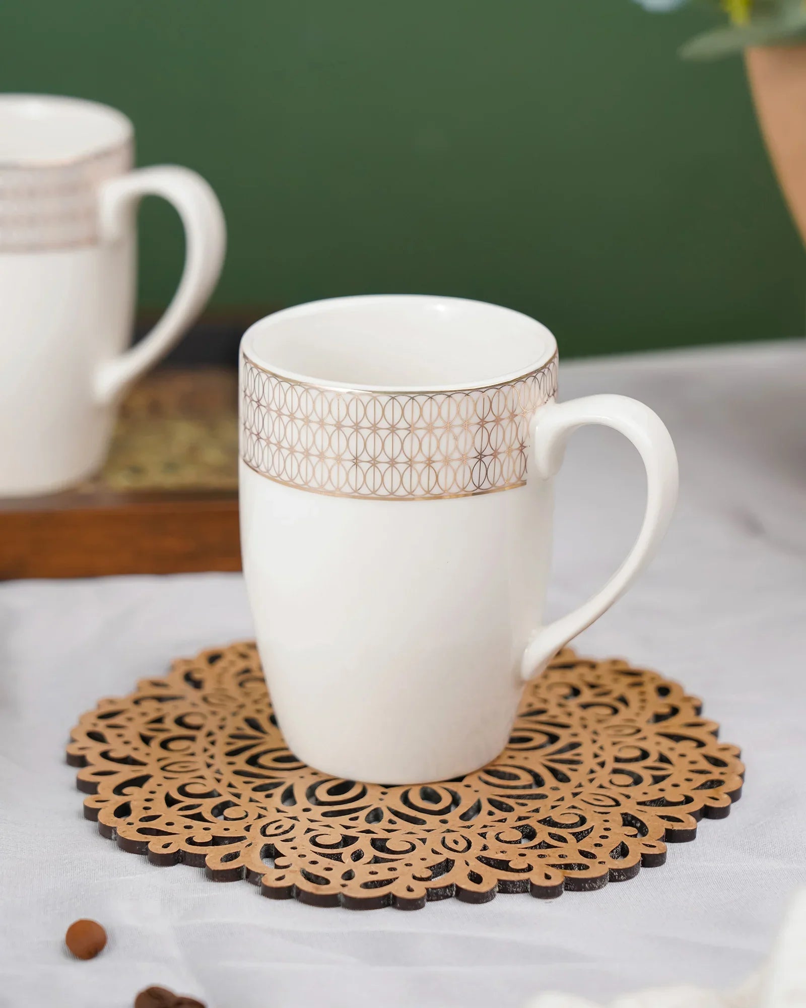 Ornate Fine Porcelain Mug Set of 2 – Luxurious Coffee & Tea Mugs with Intricate Detailing - Vola Global