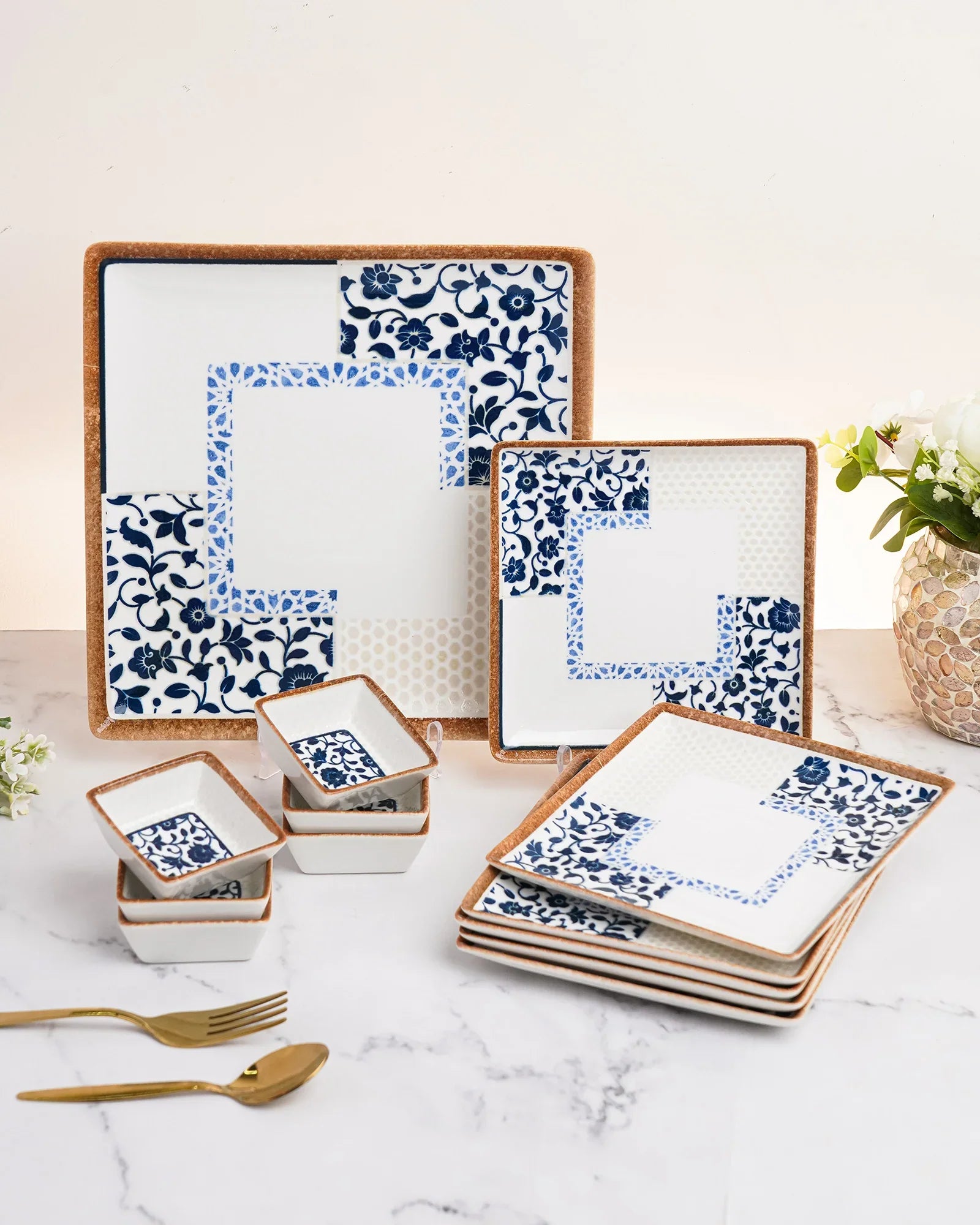 Pixel Collection Fine Porcelain Snack Set of 13 – Premium Serving Bowls & Plates - Vola Global