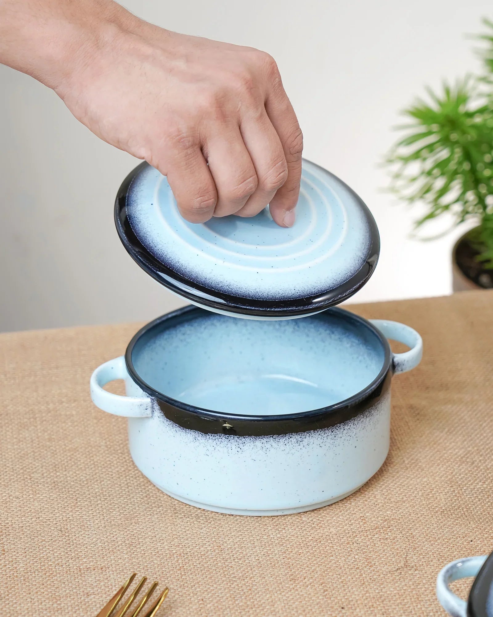 Prisma Fine Porcelain Round Casserole Set (10 cm, 12 cm & 14 cm) with Lids – Ice Blue Cook & Serve - Vola Global