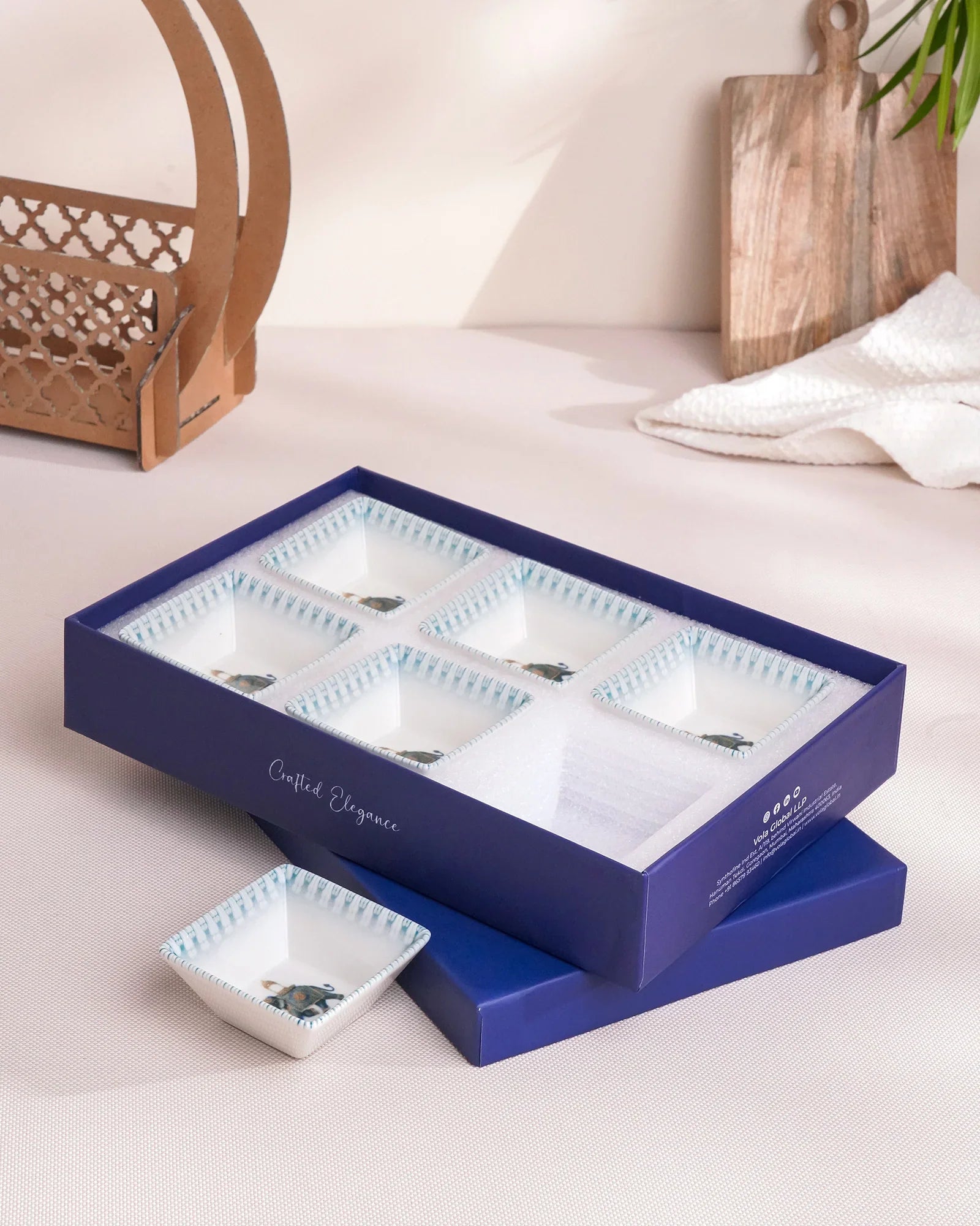 Pixel Edge Bowl Set of 6 – Elegant Fine Porcelain Bowls for Snacks - Vola Global