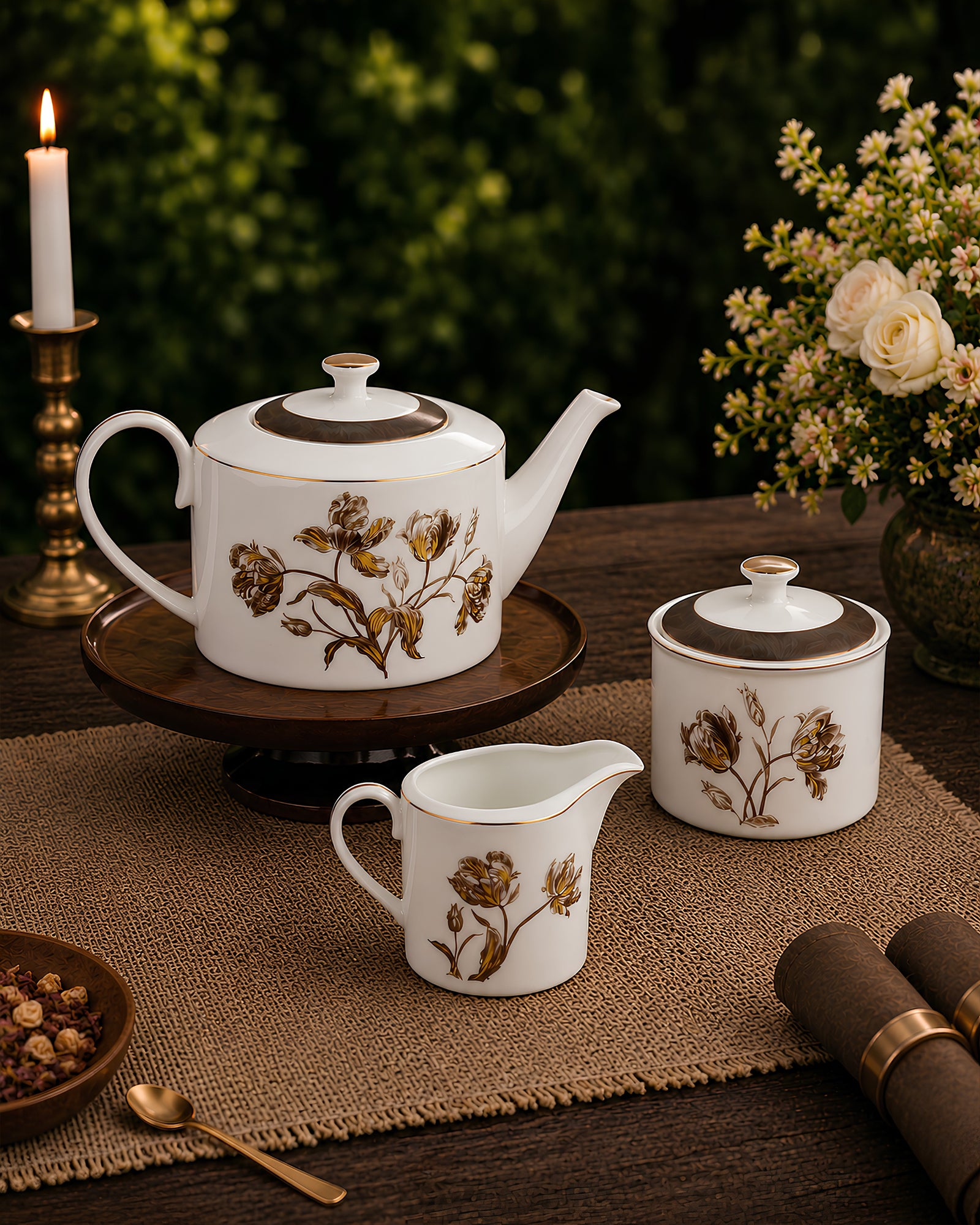 Vola Sepia Garden 17-Pc Tea Set | 24K Gold Legacy Edition
