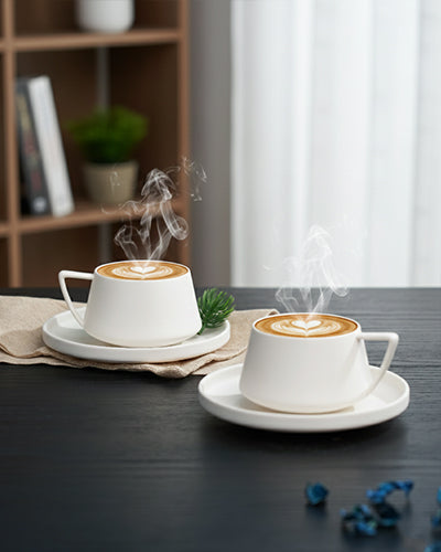 Vogue Elevated Fine Porcelain Cup & Saucer Set of 12 – Elevated Base Design for Tea & Coffee