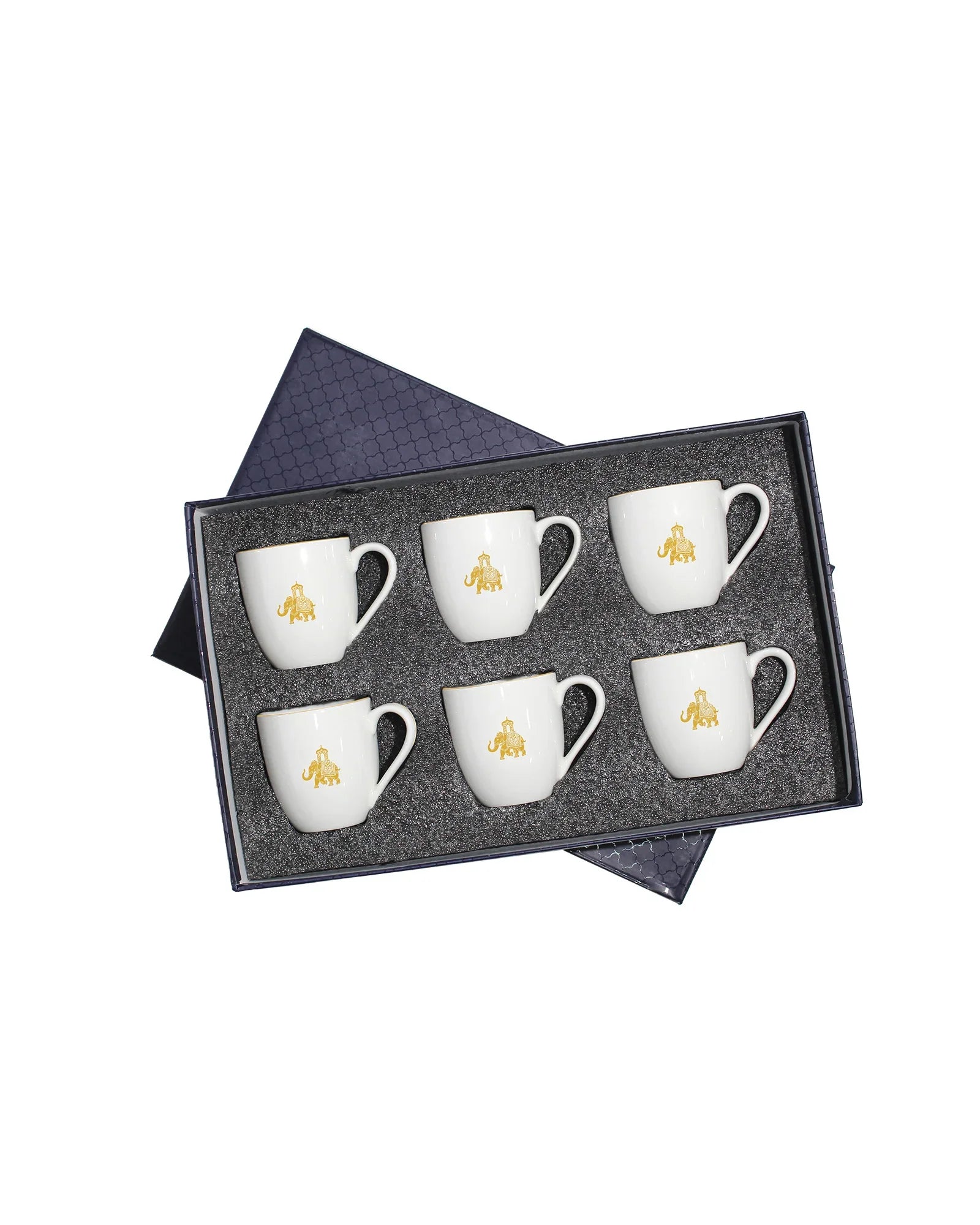 Gaj Mini Sip Cup Set of 6 – Fine Porcelain Cups with Elephant Motif - Vola Global