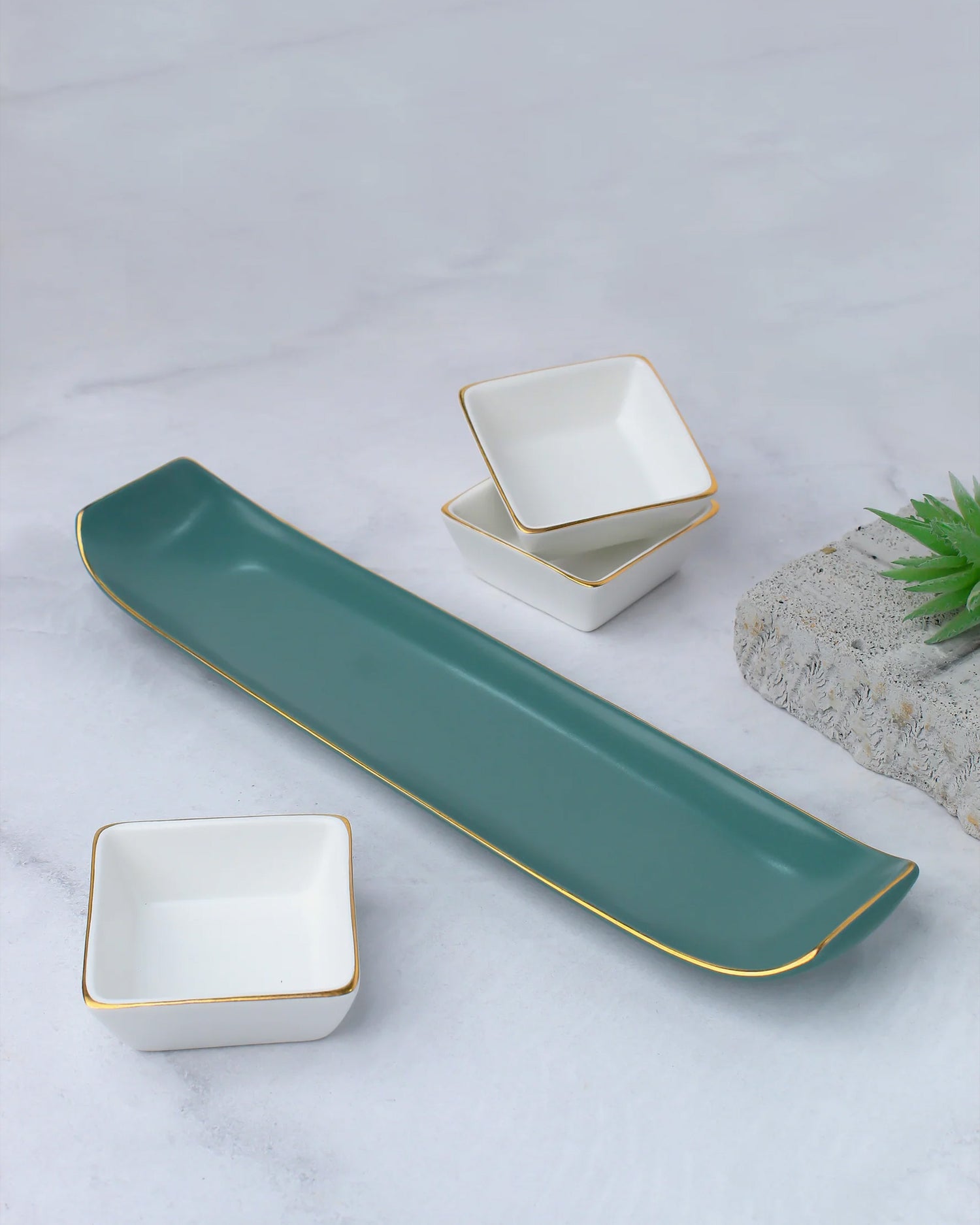 Viridian Green || Bloom Vegas Soirée Combo Set of 4 - Elevate Your Gathering with Culinary Elegance