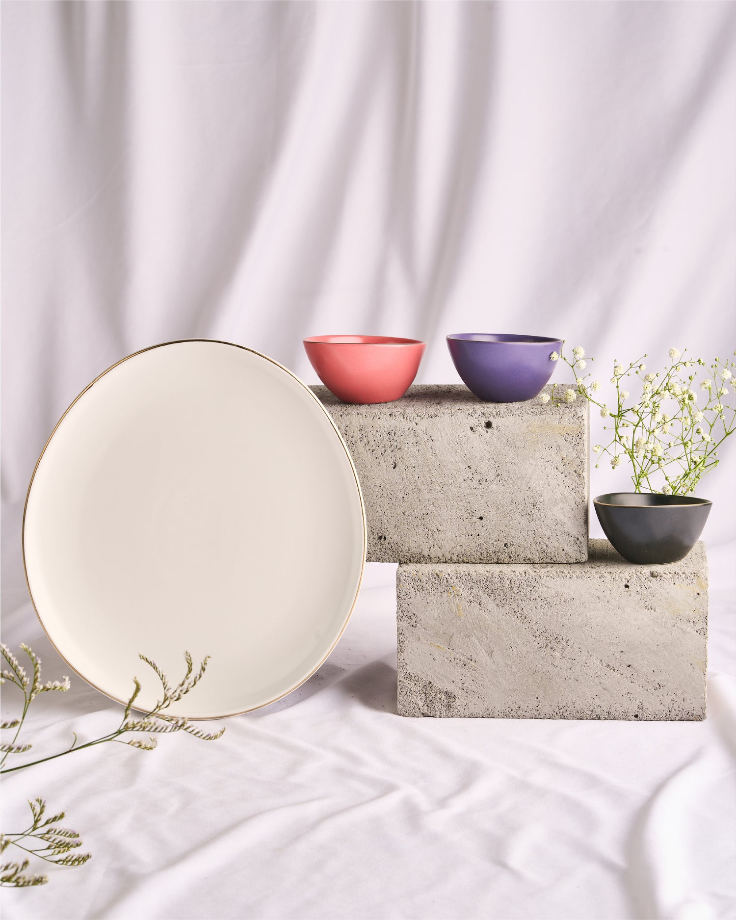 Oval Combo / Pebble Grey; Viridian Green; Lavender Herb || Bloom Vegas Eleganza Combo - Elevate Your Table Setting with Stylish Simplicity