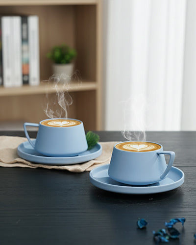 Vogue Elevated Fine Porcelain Cup & Saucer Set of 12 – Elevated Base Design for Tea & Coffee