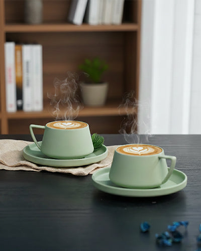 Vogue Elevated Fine Porcelain Cup & Saucer Set of 12 – Elevated Base Design for Tea & Coffee