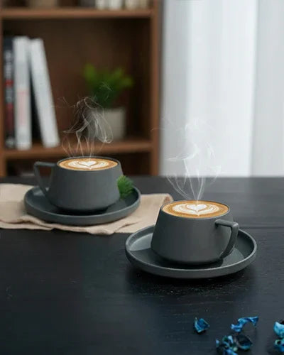 Vogue Elevated Fine Porcelain Cup & Saucer Set of 12 – Elevated Base Design for Tea & Coffee