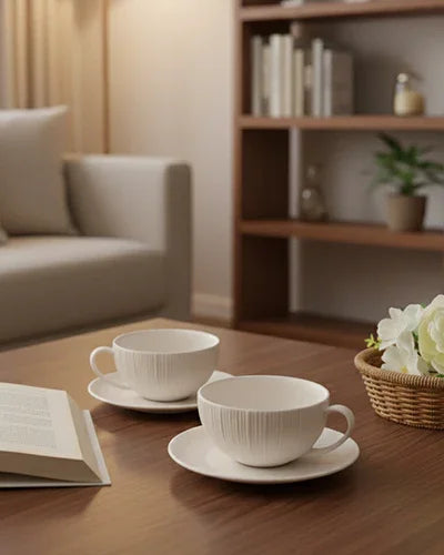 Vogue Coupe Cup & Saucer Set of 4 (2 Cups & 2 Saucers) | Porcelain Tea Set