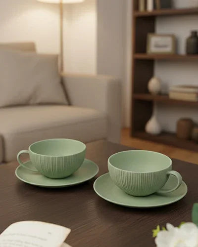 Vogue Coupe Cup & Saucer Set of 4 (2 Cups & 2 Saucers) | Porcelain Tea Set