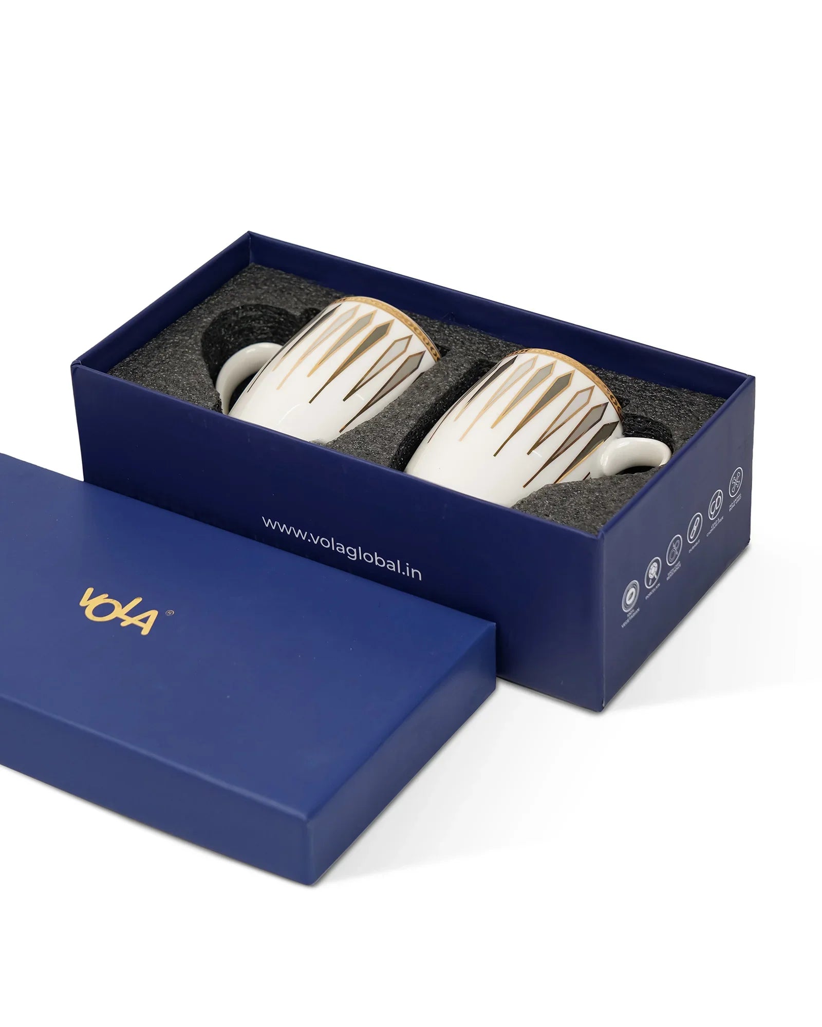 Diamond Dash Set of 2 – Elegant Fine Porcelain Mugs for Tea, Coffee & Gifting - Vola Global
