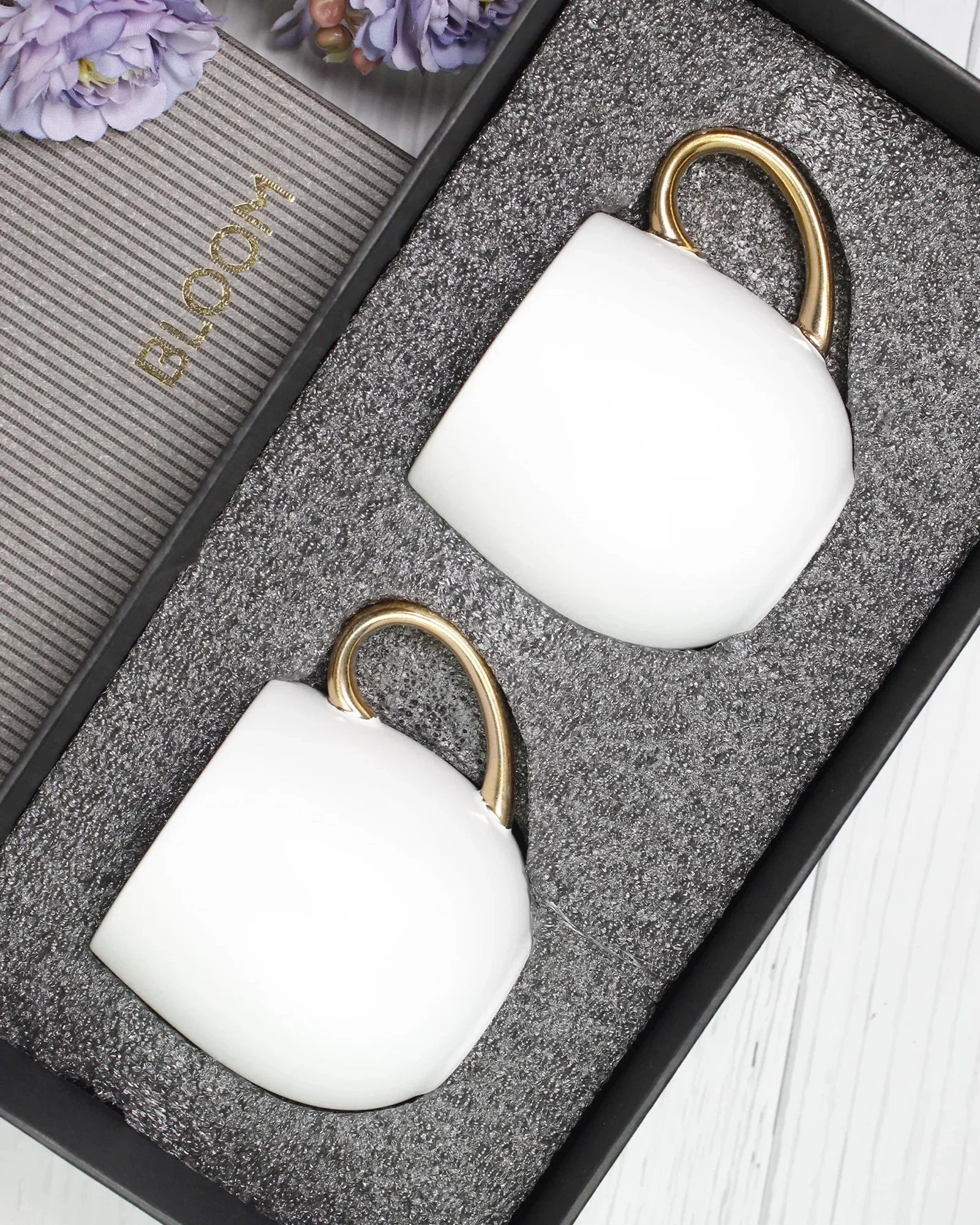 Bloom Fine Porcelain Tea Mug Set of 6 – Luxurious Design with Golden Handle - Vola Global
