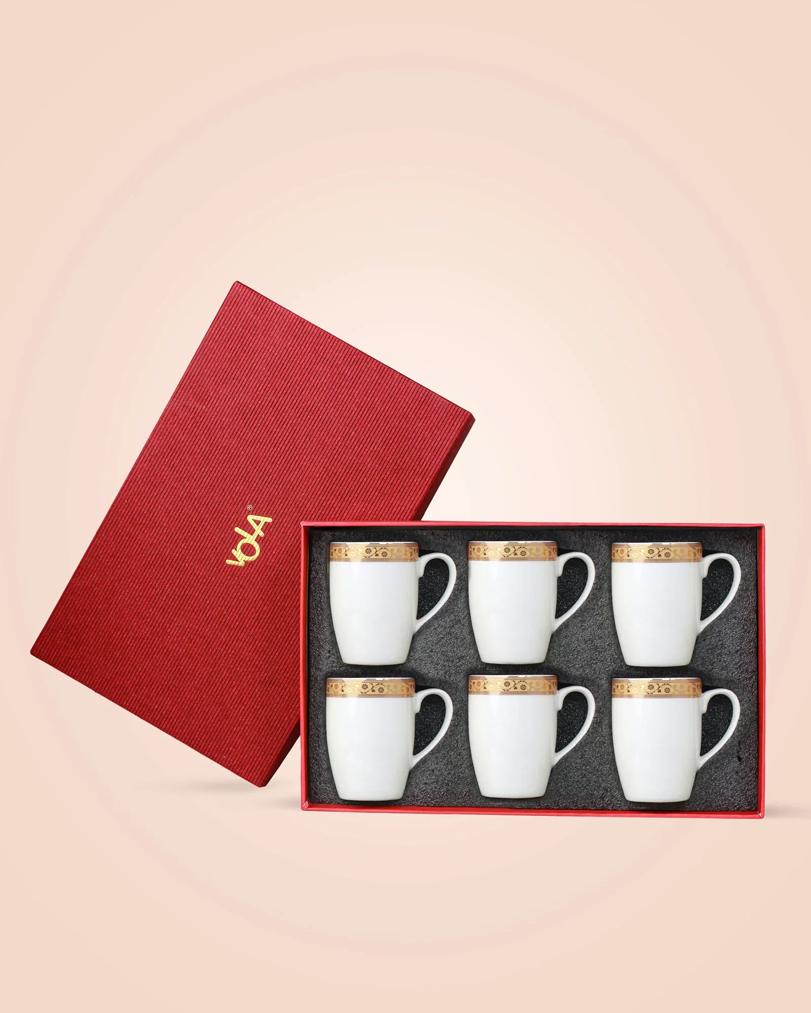 Scarlet Fine Porcelain Mug Set of 6 – Elegant Pastel Colors with Gold Rims - Vola Global