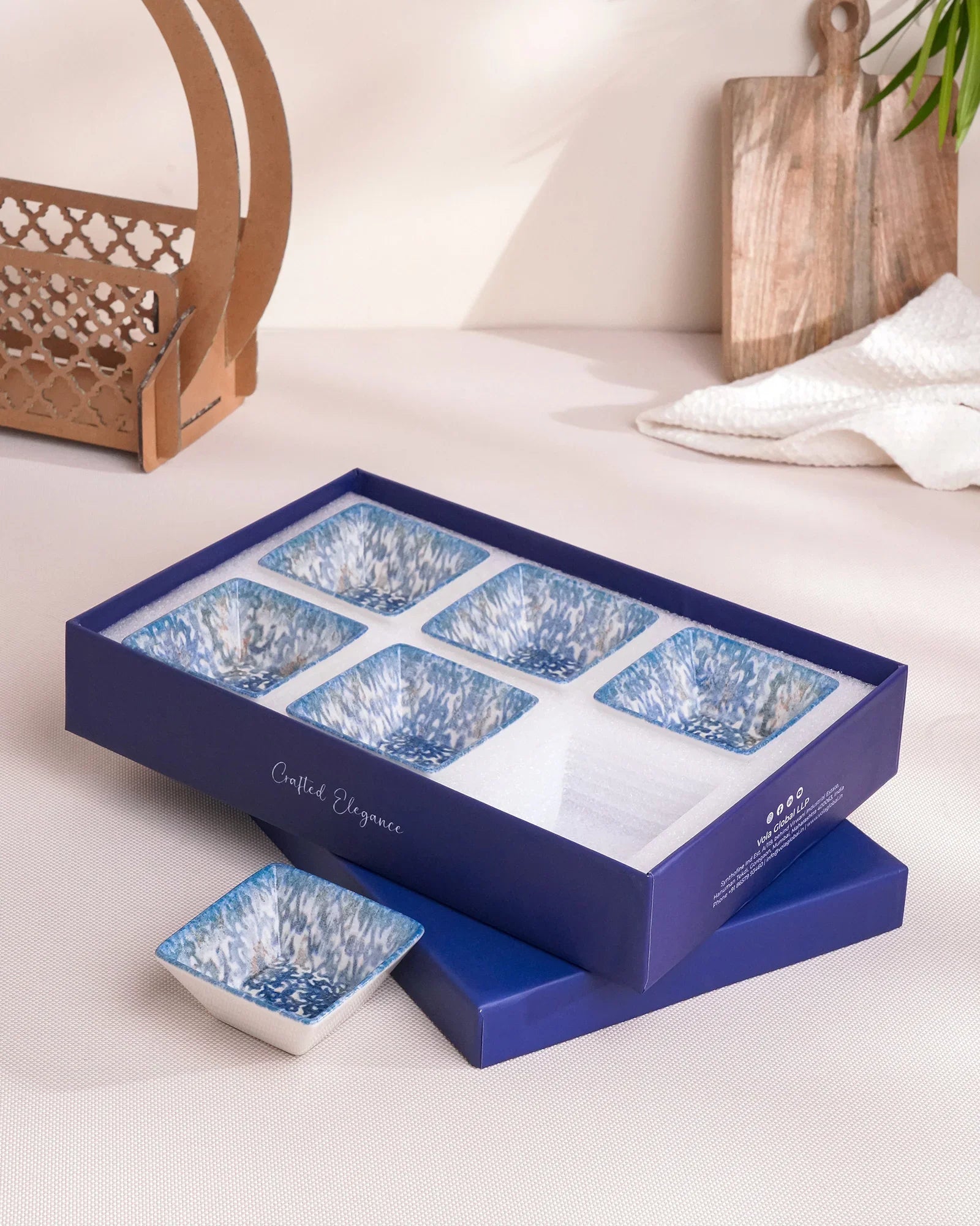 Pixel Edge Bowl Set of 6 – Elegant Fine Porcelain Bowls for Snacks - Vola Global