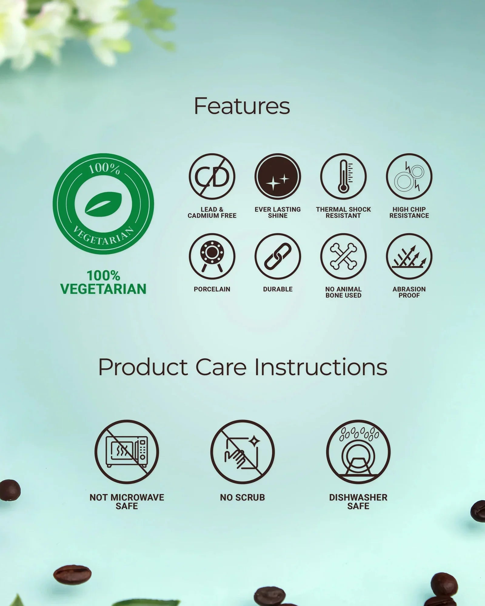 Bloom Fine Porcelain Tea Mug Set of 6 – Luxurious Design with Golden Handle - Vola Global