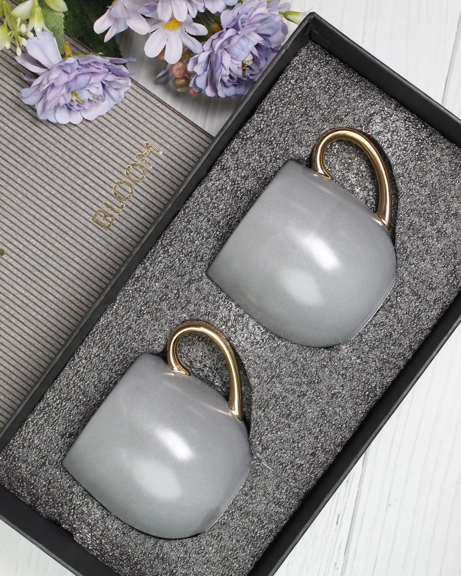 Bloom Fine Porcelain Tea Mug Set of 6 – Luxurious Design with Golden Handle - Vola Global