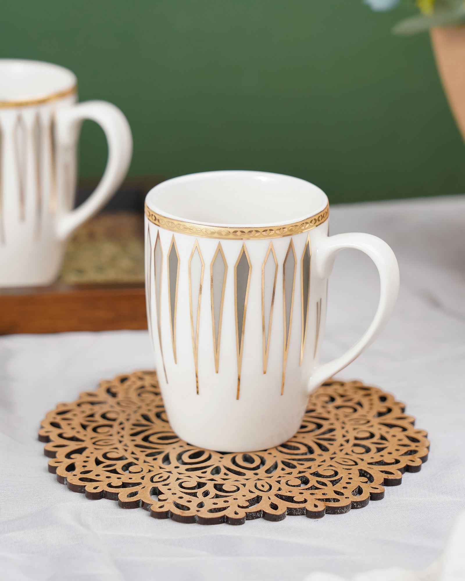 Diamond Dash Set of 2 – Elegant Fine Porcelain Mugs for Tea, Coffee & Gifting - Vola Global