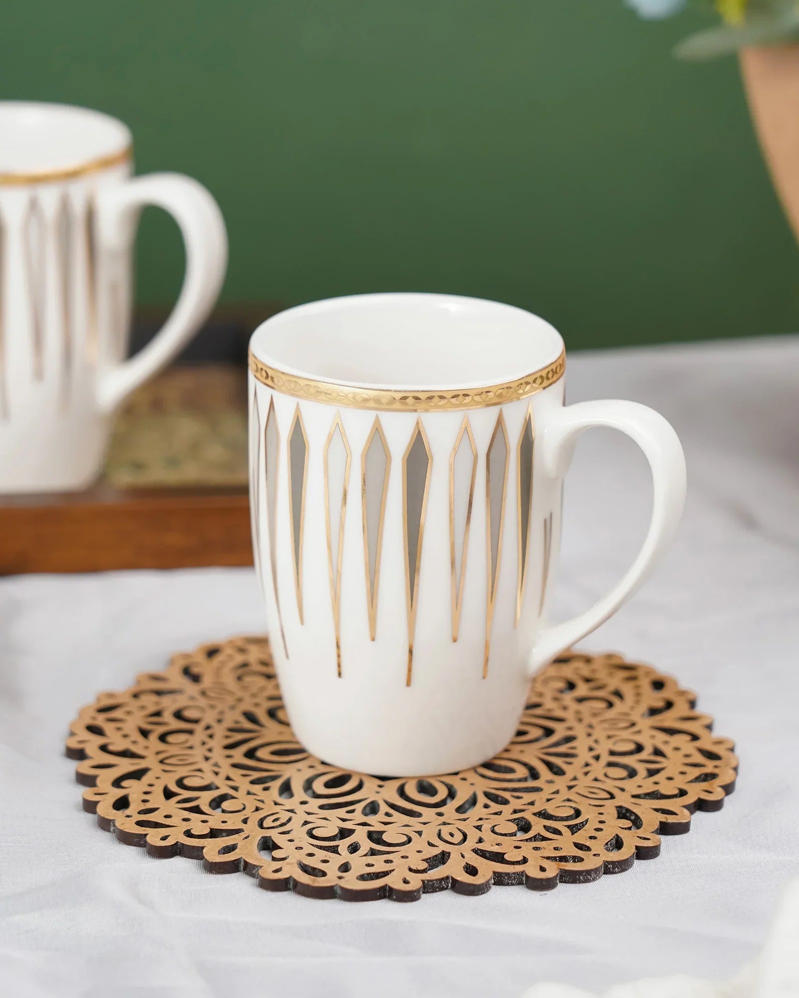 Diamond Dash Set of 2 – Elegant Fine Porcelain Mugs for Tea, Coffee & Gifting - Vola Global